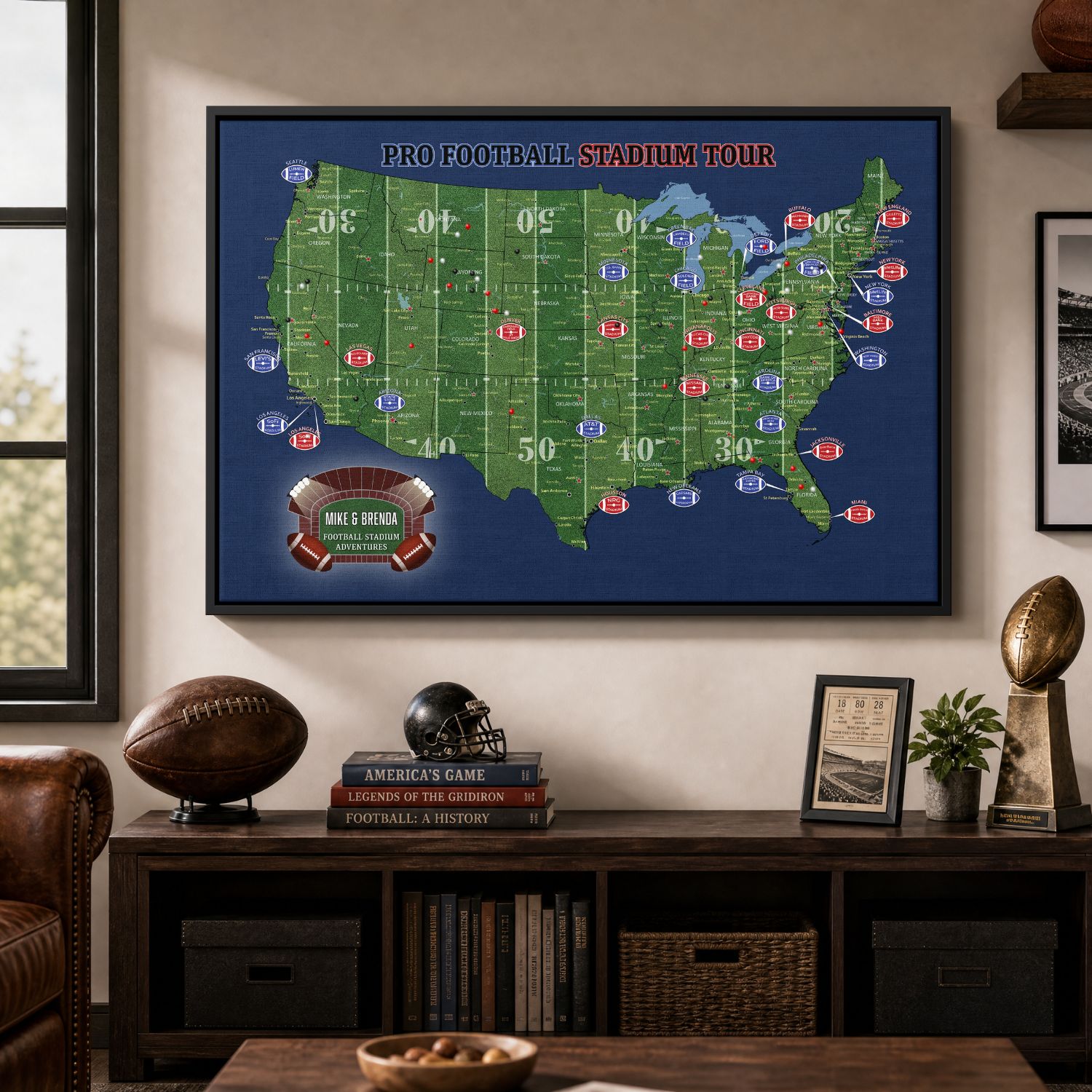 Canvas - Football Stadium Push Pin Travel Map with Pins
