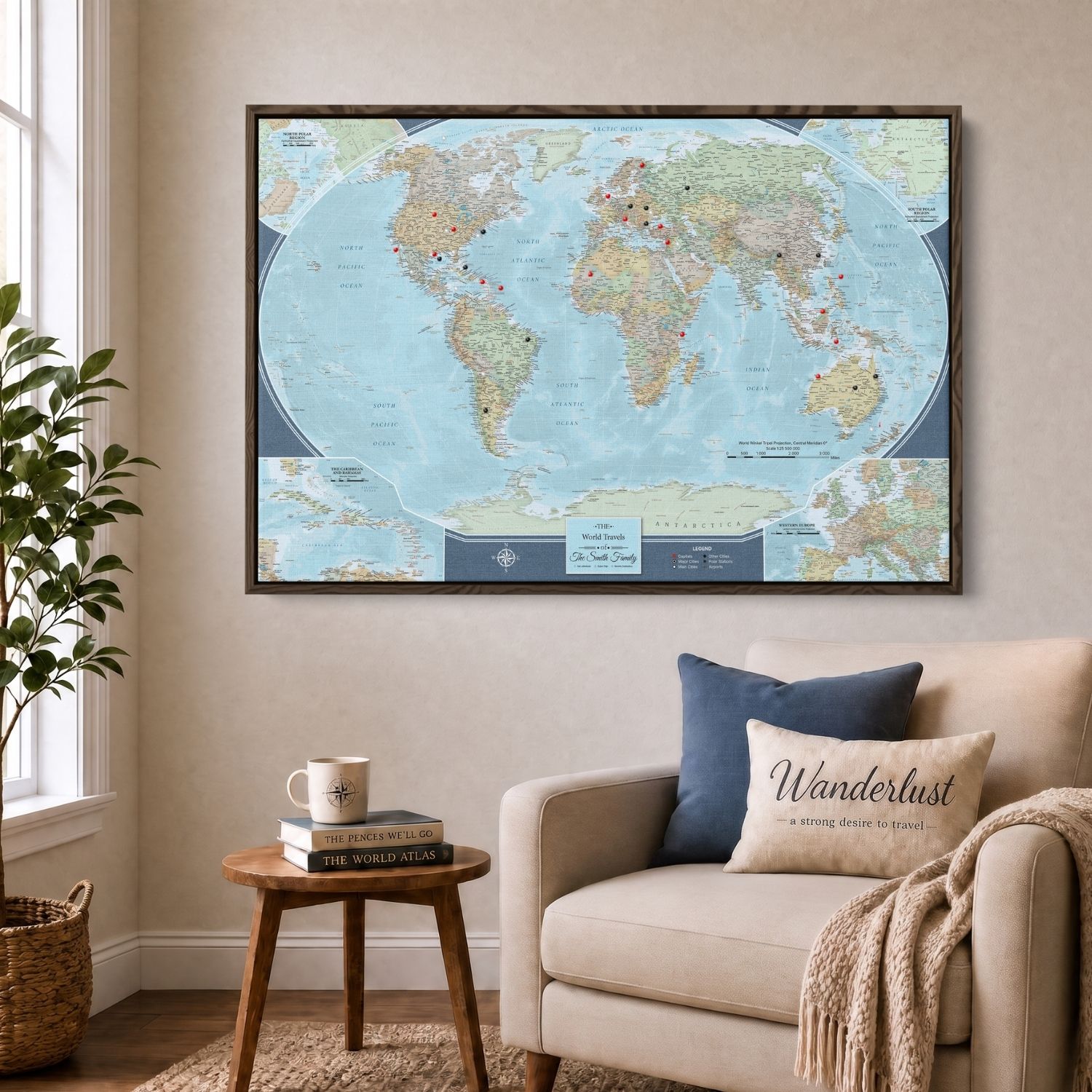 Canvas - Signature World Travel Map with pins