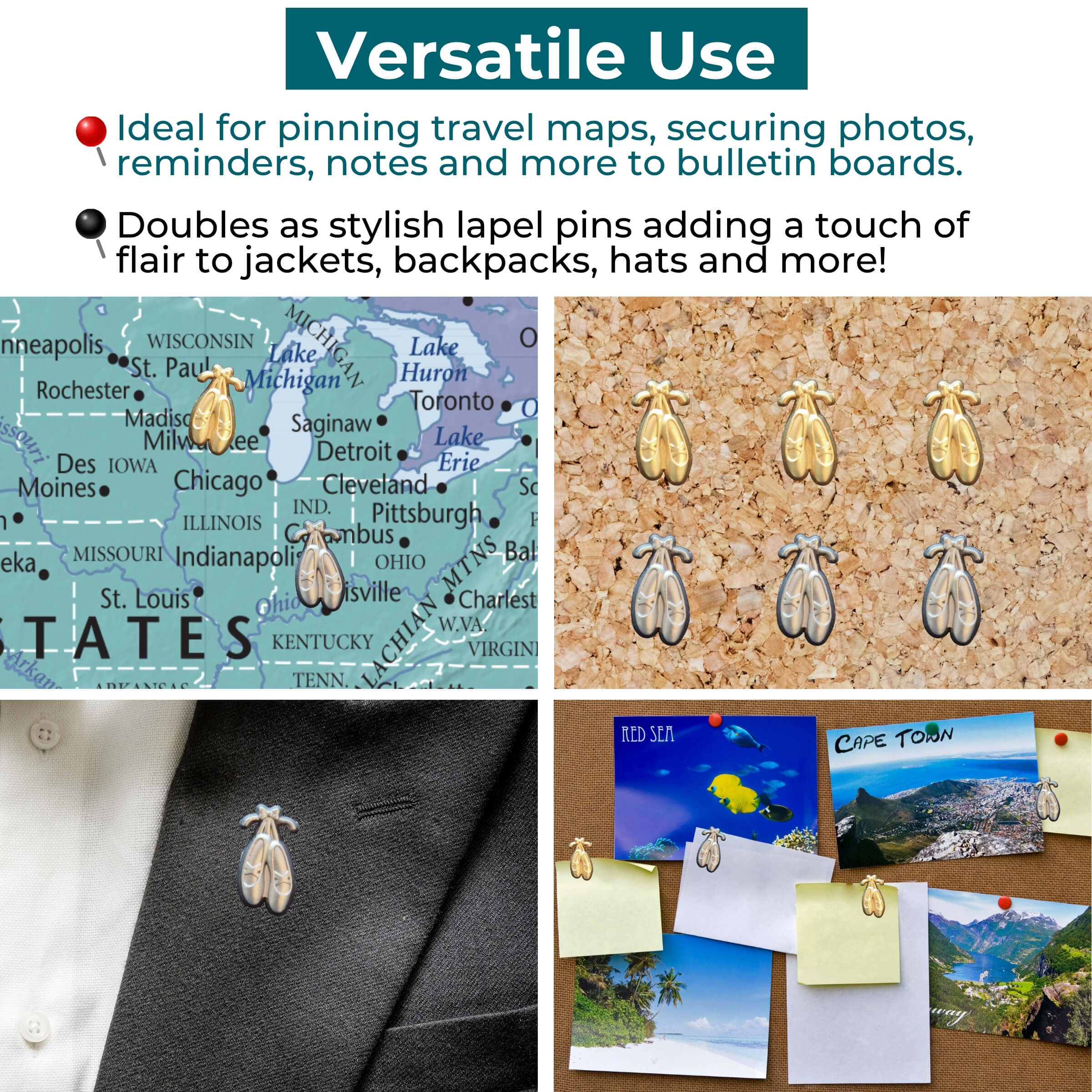 Ballet Slippers Push Pins Versatile Uses