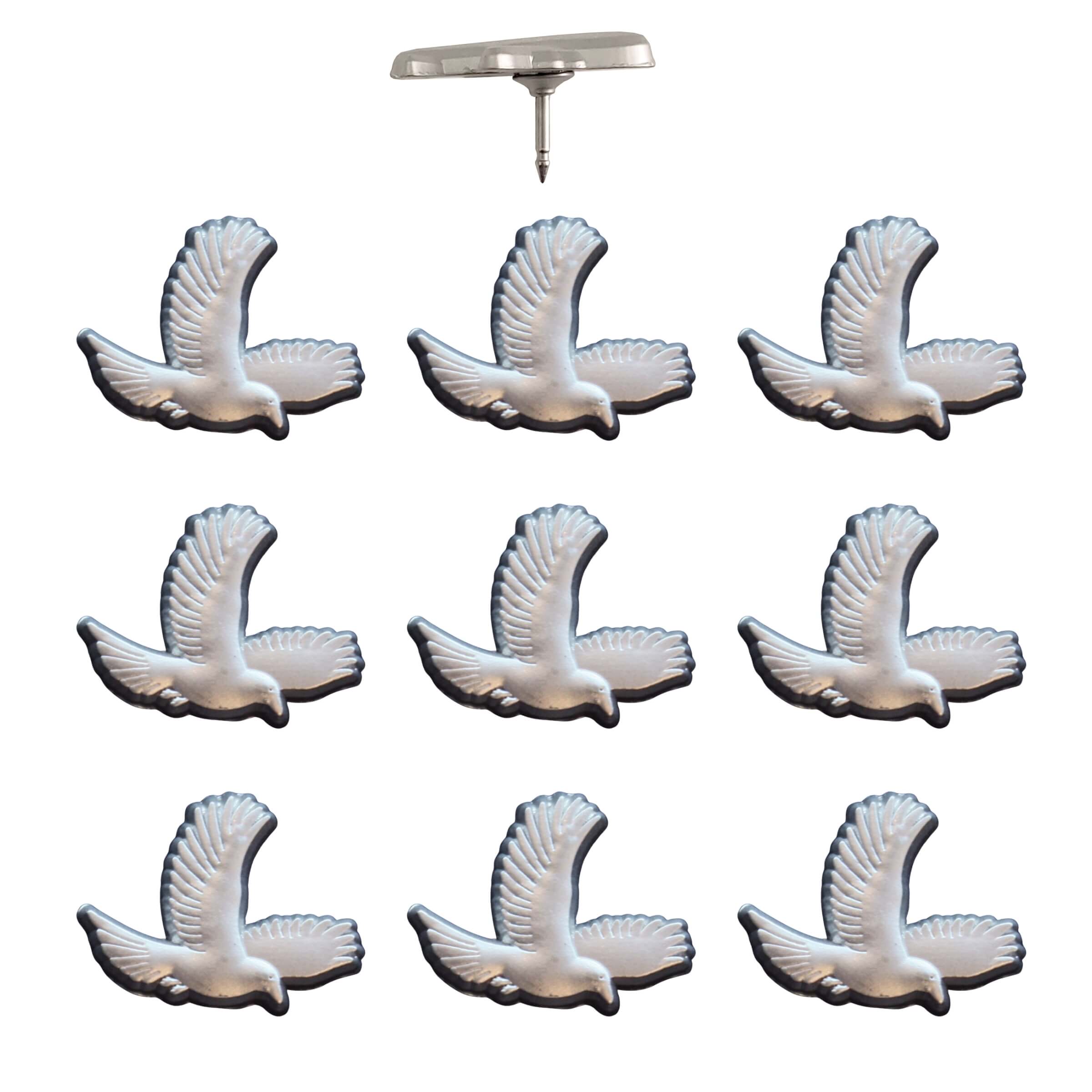 Bird Push Pins - Silver Pack of 10