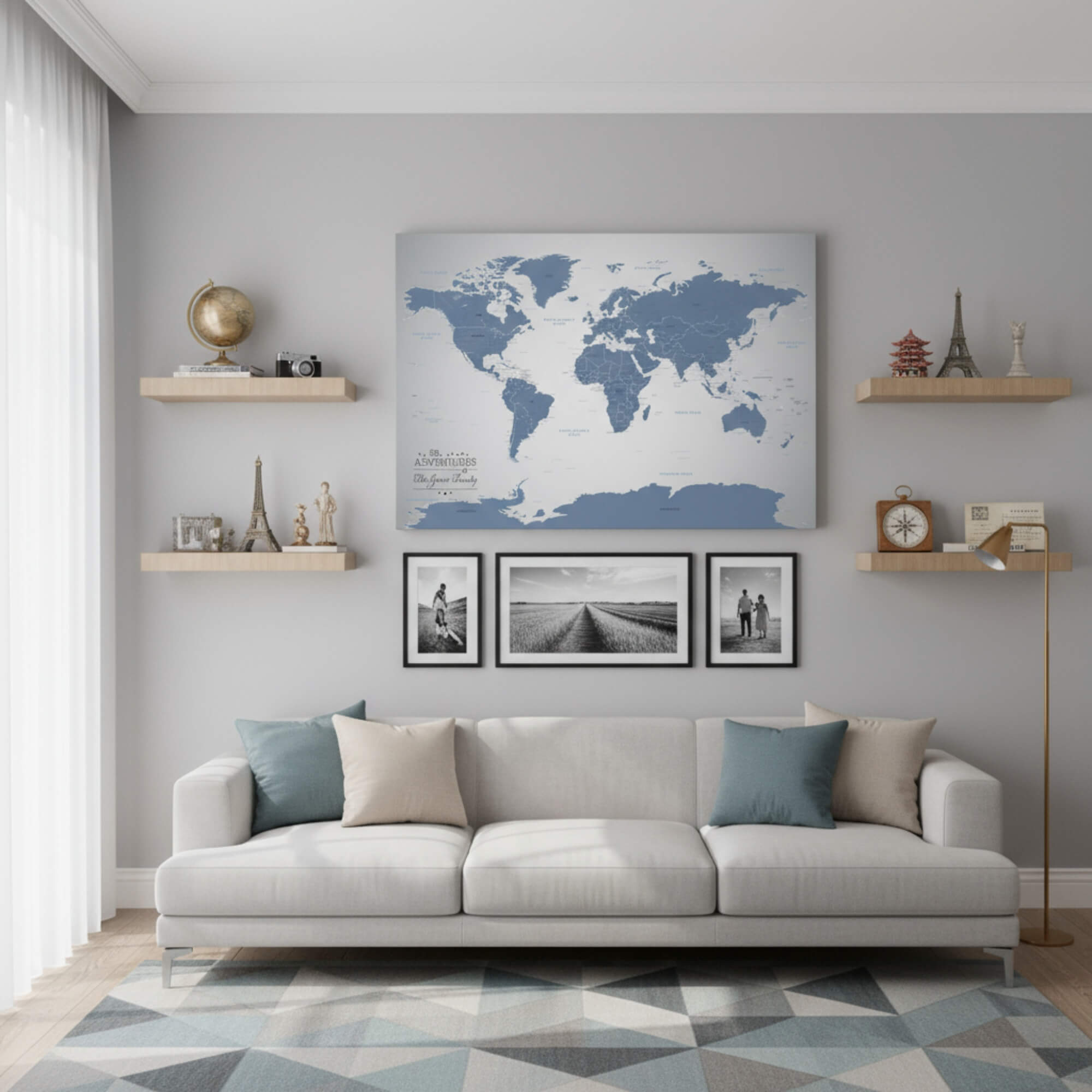 Gallery Wrapped - Blue Ice World Travel Map with pins