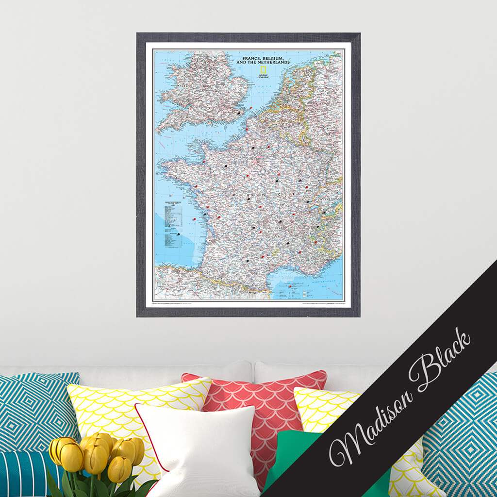 Canvas Classic France Belgium and The Netherlands - Madison Black Premium Frame