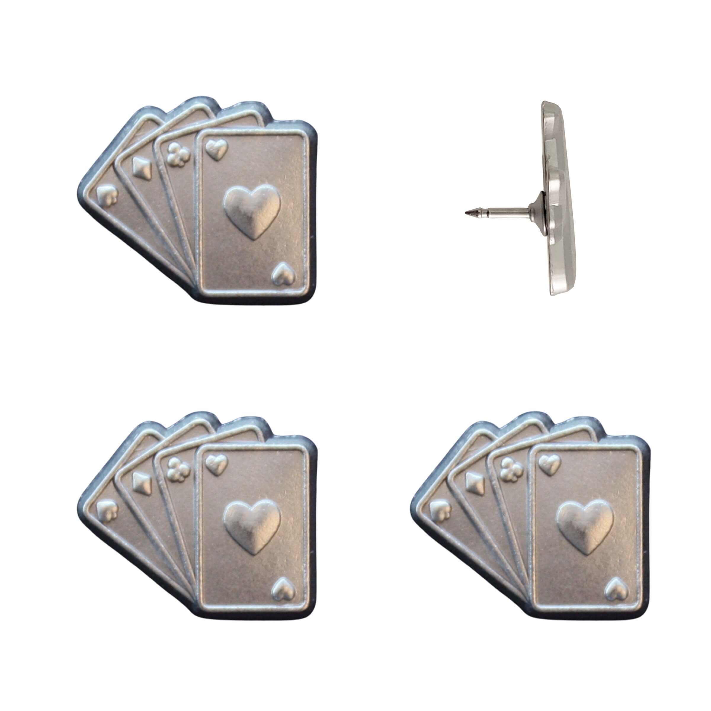 Playing Cards Push Pins Silver Pack of 4