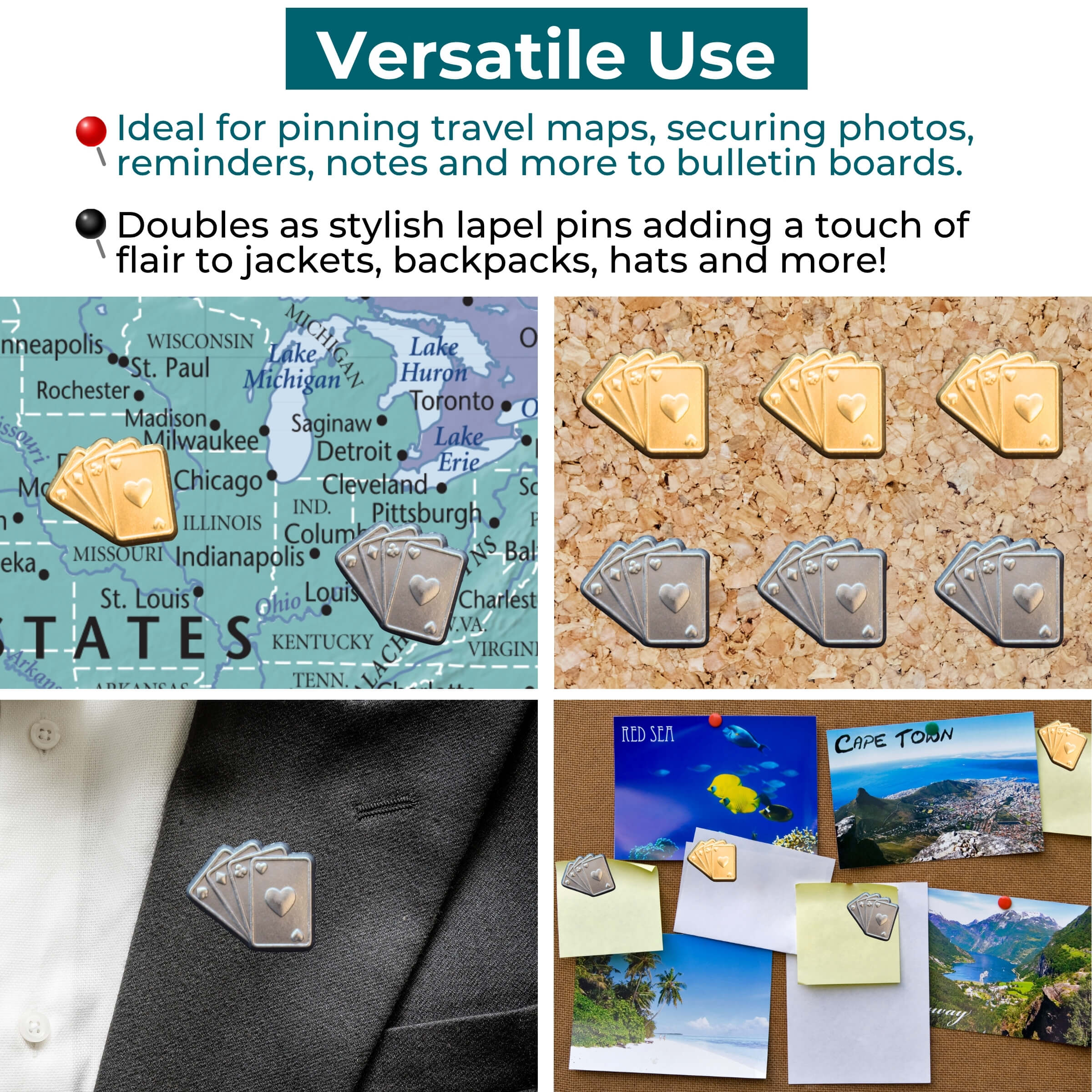 Playing Cards Push Pins Versatile Uses