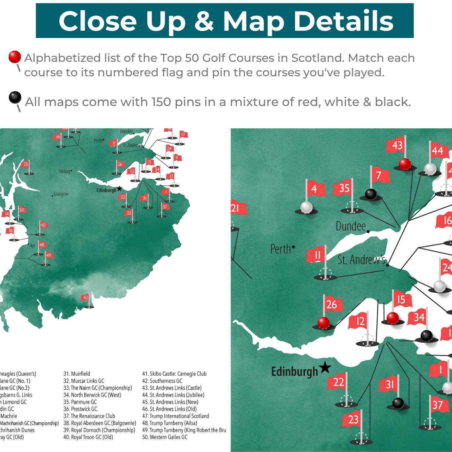 Gallery Wrapped - Scotland Golf Courses Travel Map with Pins