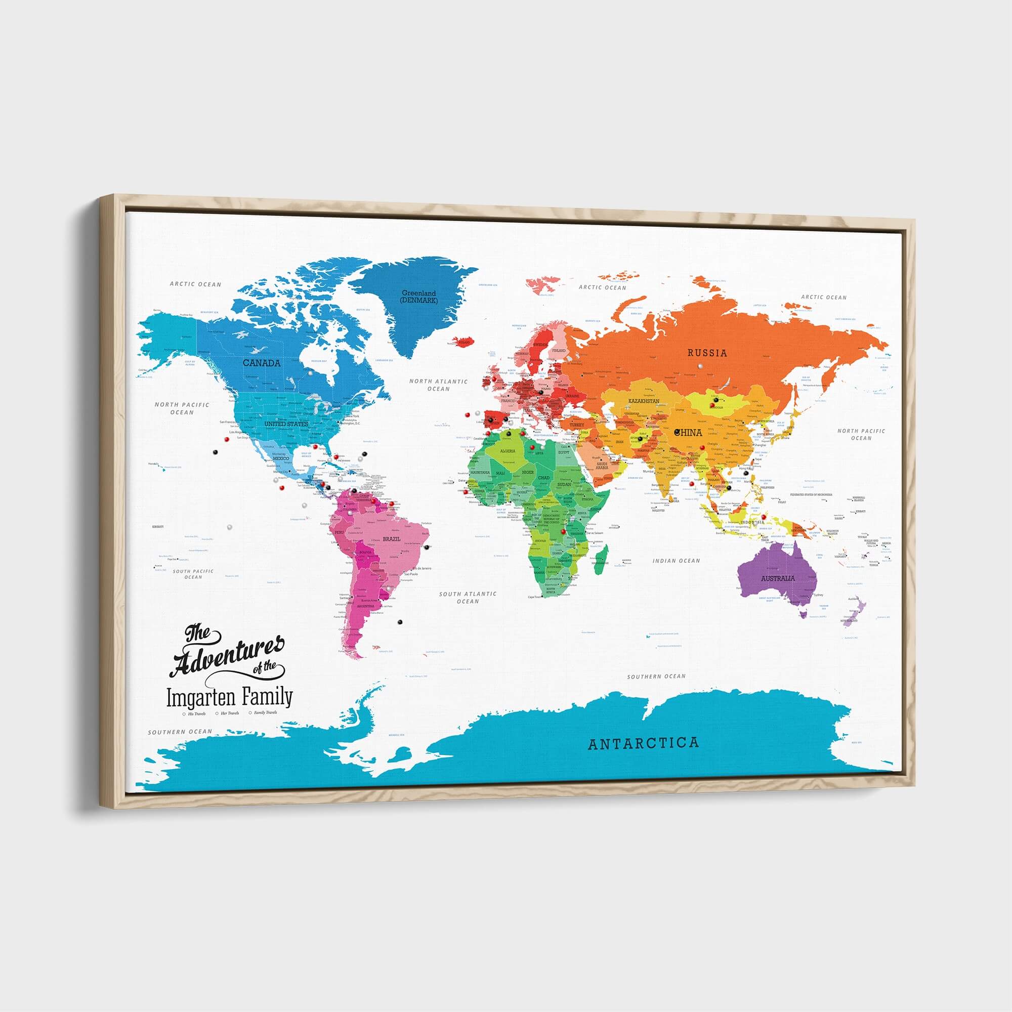 Canvas - Colorful World Travel Map with pins