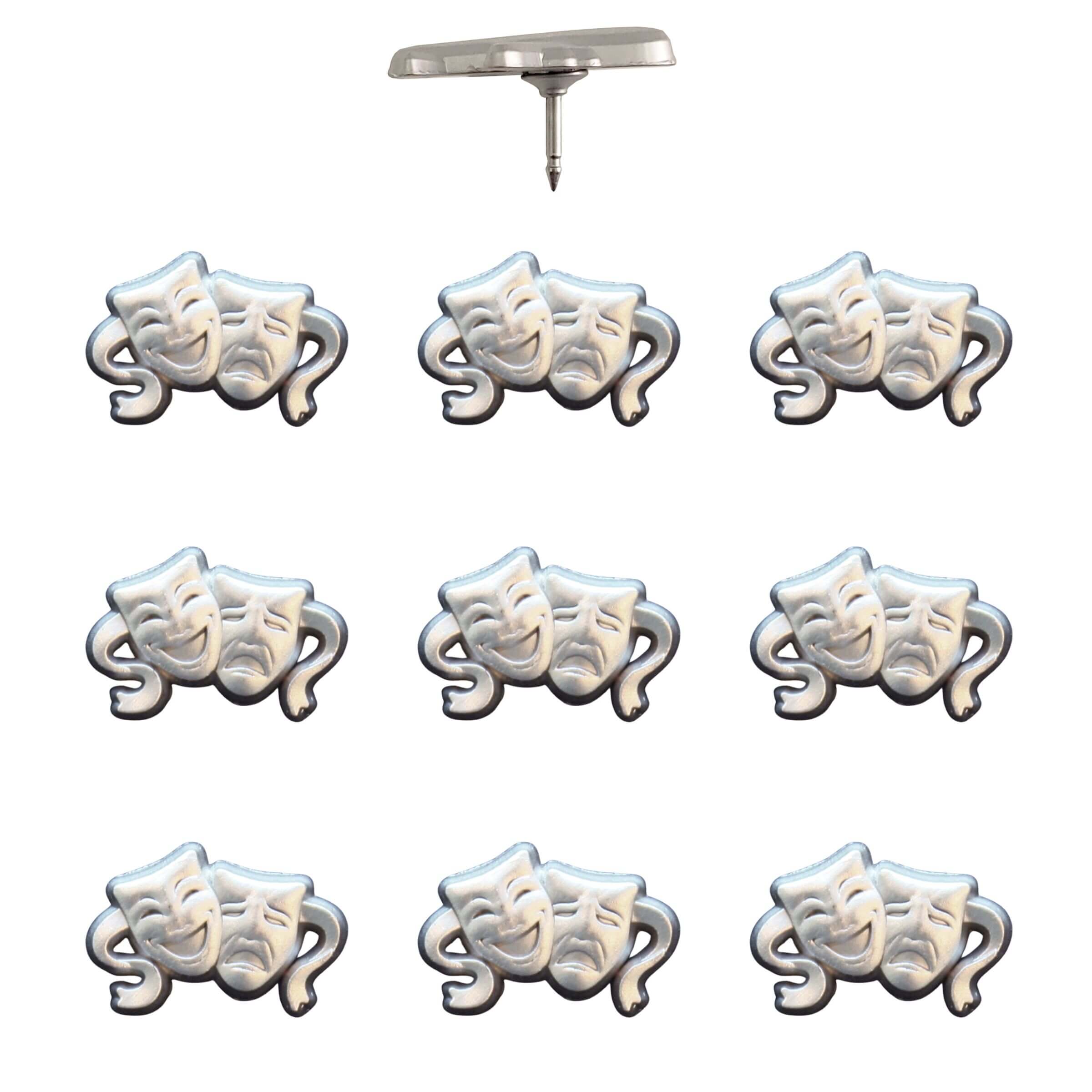 Drama Mask Push Pins Silver Pack of 10