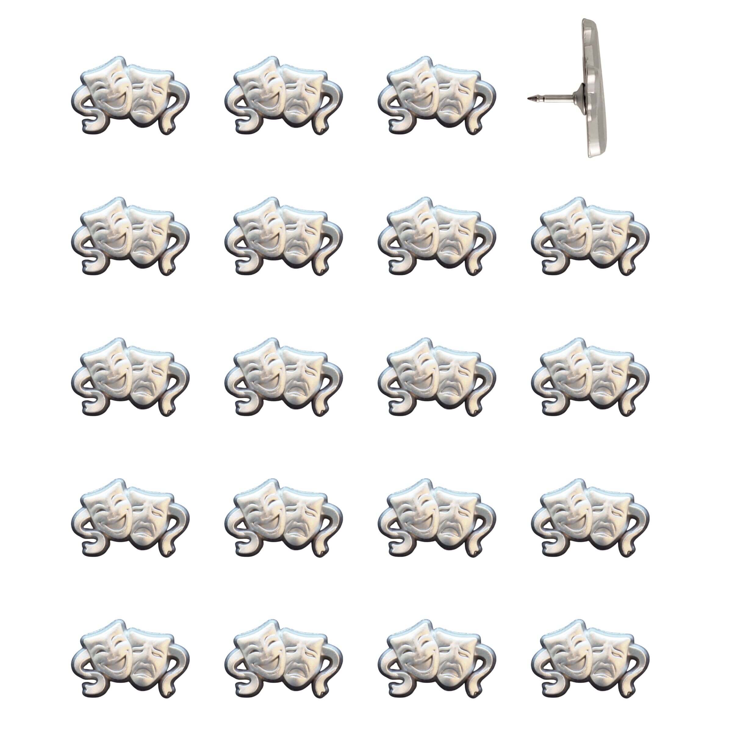 Drama Mask Push Pins Silver Pack of 20