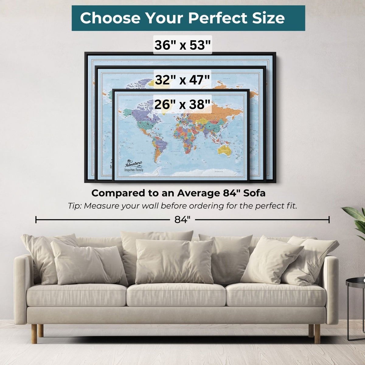 Canvas - Blue Oceans World Travel Map with pins