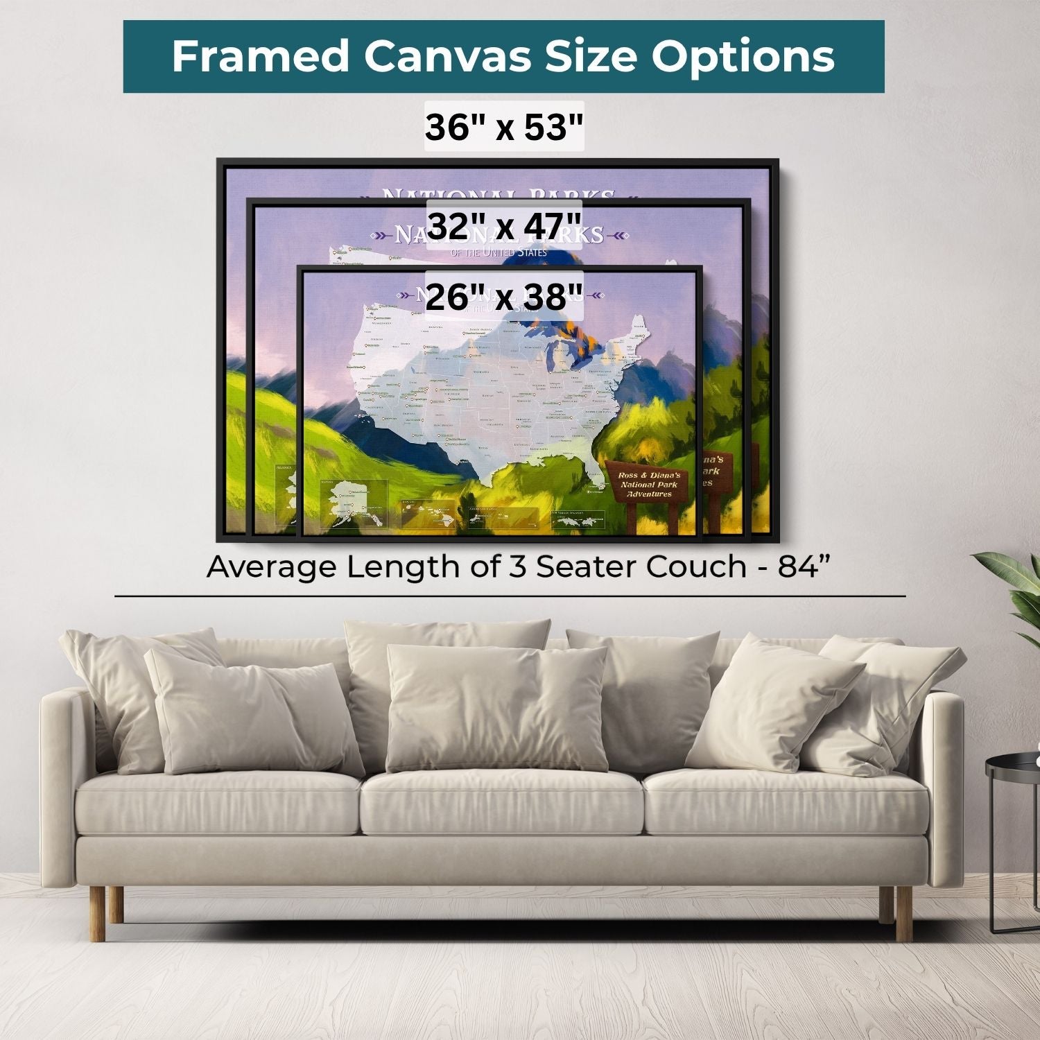 Canvas - National Parks Watercolor Travel Map with Pins