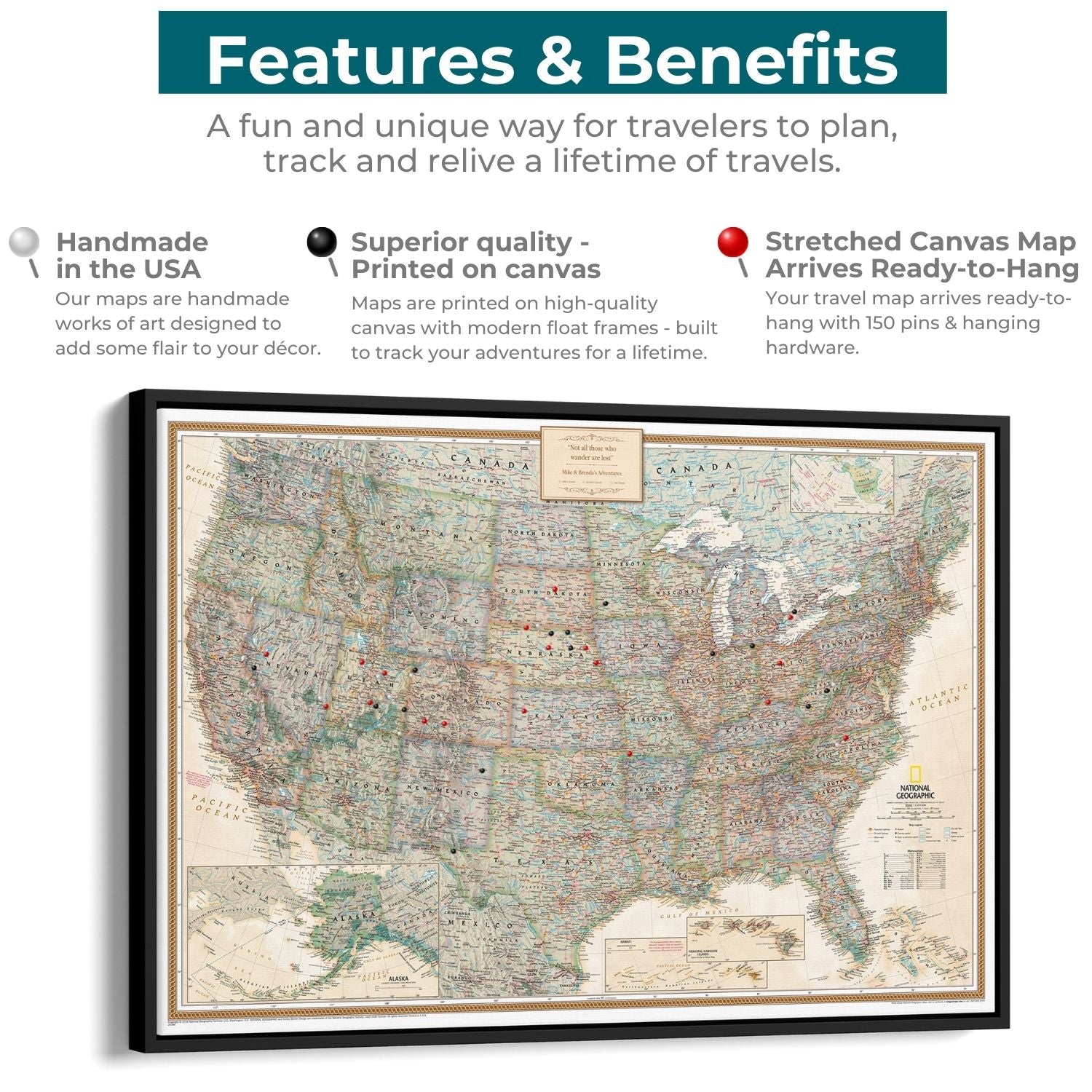 Canvas - Executive USA Travel Pin Map