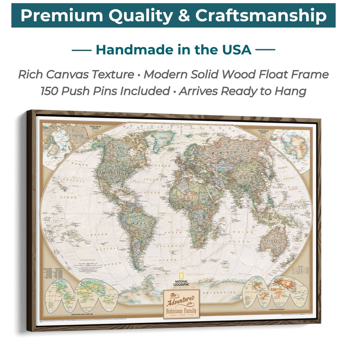 Canvas - Executive World Travel Map with Pins
