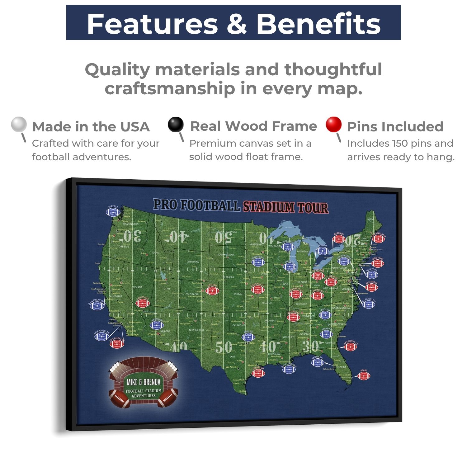 Canvas - Football Stadium Push Pin Travel Map with Pins