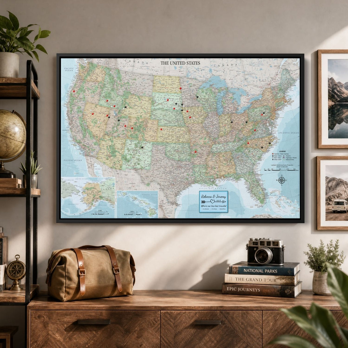 Canvas - Signature USA Travel Map with pins