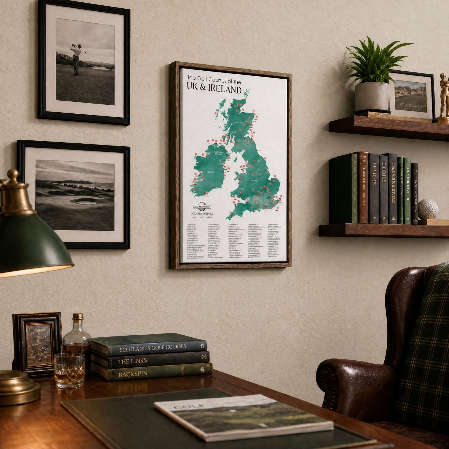 Canvas - The UK & Ireland Golf Courses Travel Map with Pins
