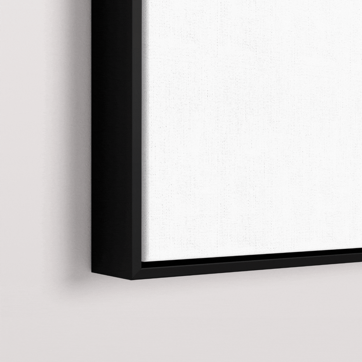 Close-up detail of black floater frame corner with white canvas texture for Navy Explorers World Travel Map