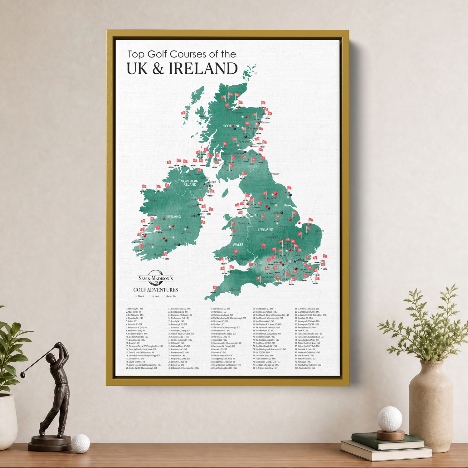 Canvas - The UK & Ireland Golf Courses Travel Map with Pins