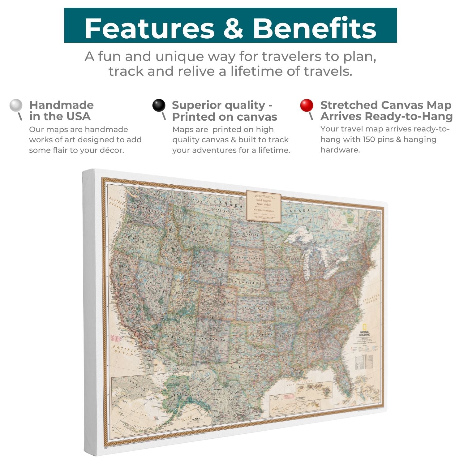 Gallery Wrapped - Executive USA Travel Map with pins