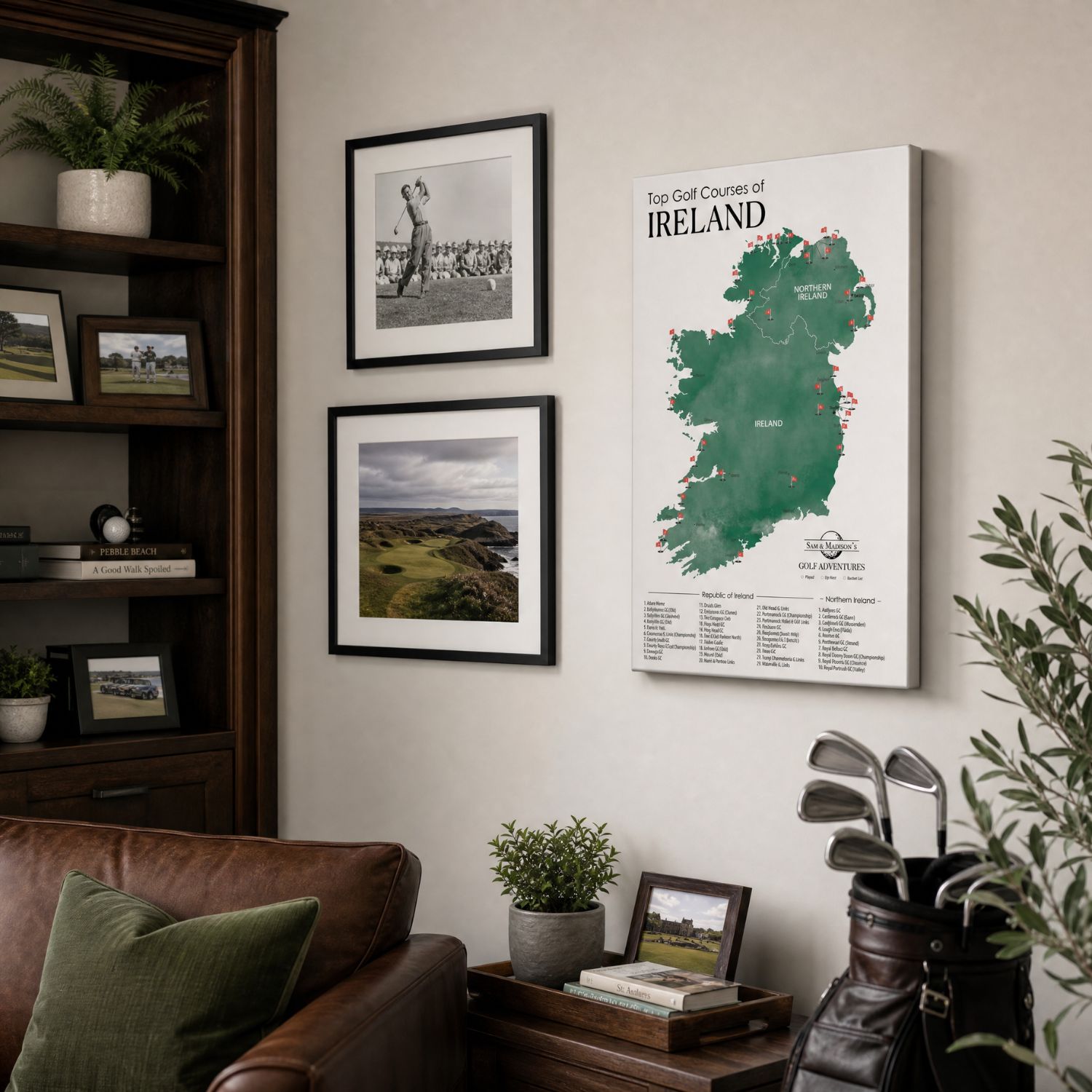 Gallery Wrapped - Ireland Golf Courses Travel Map with Pins