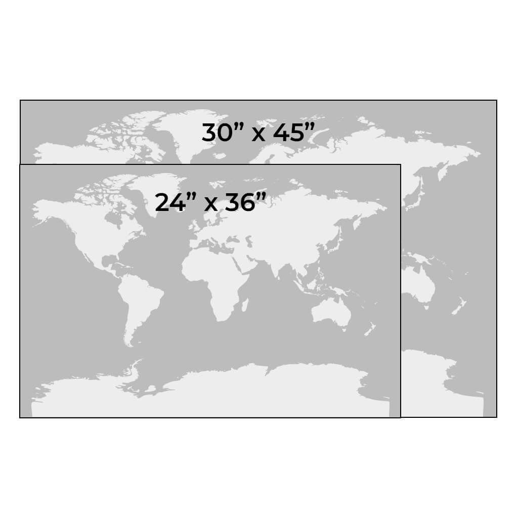 Size comparisson between 24x36" and 30"x45" gallery wrapped maps.