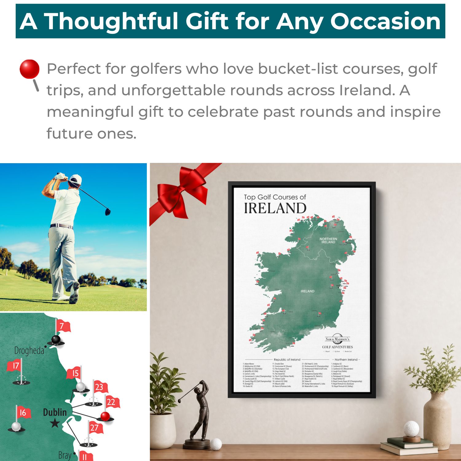 Canvas - Ireland Golf Courses Travel Map with Pins