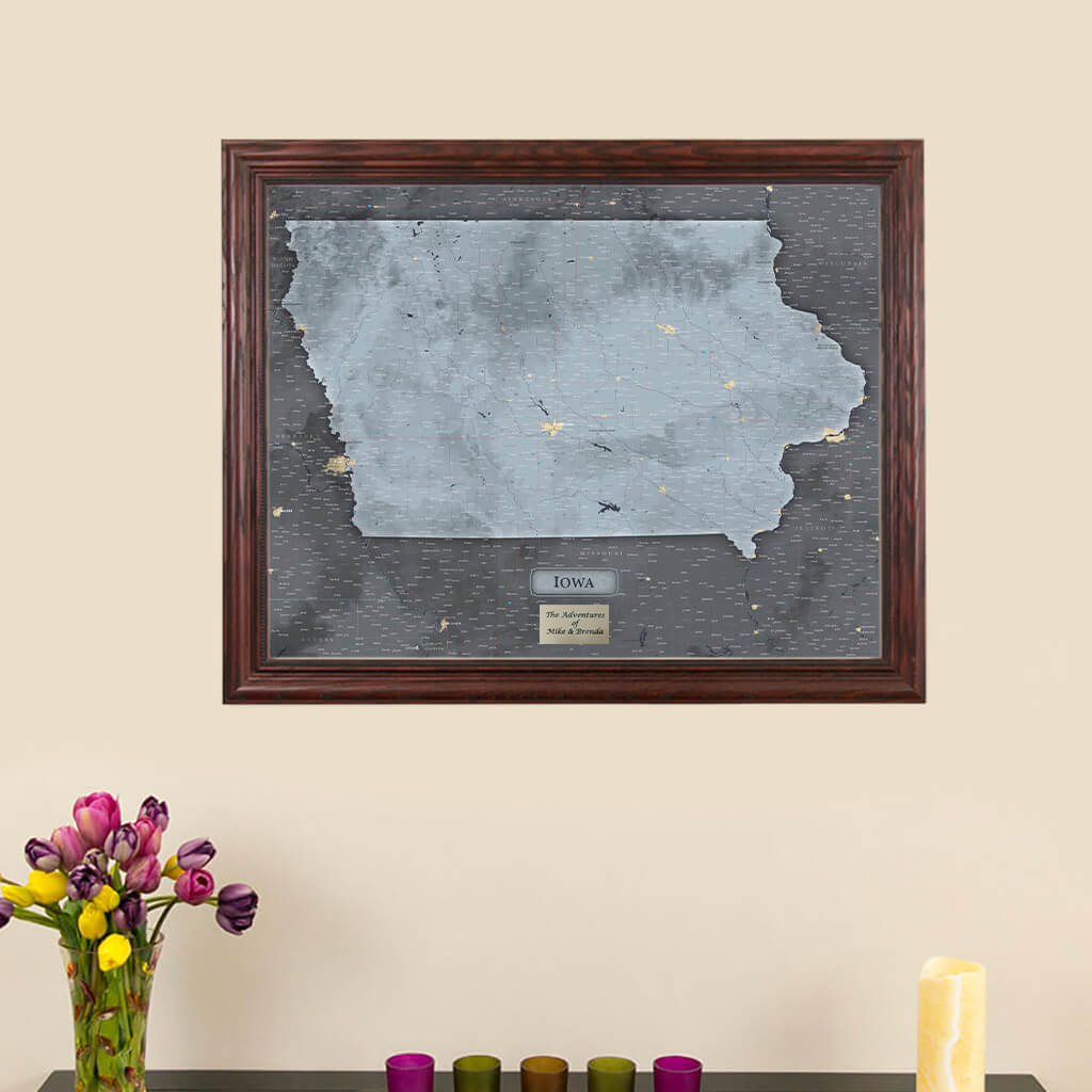 Push Pin Travel Maps Iowa Slate Map with Pins - Framed Travel Map - US State Maps