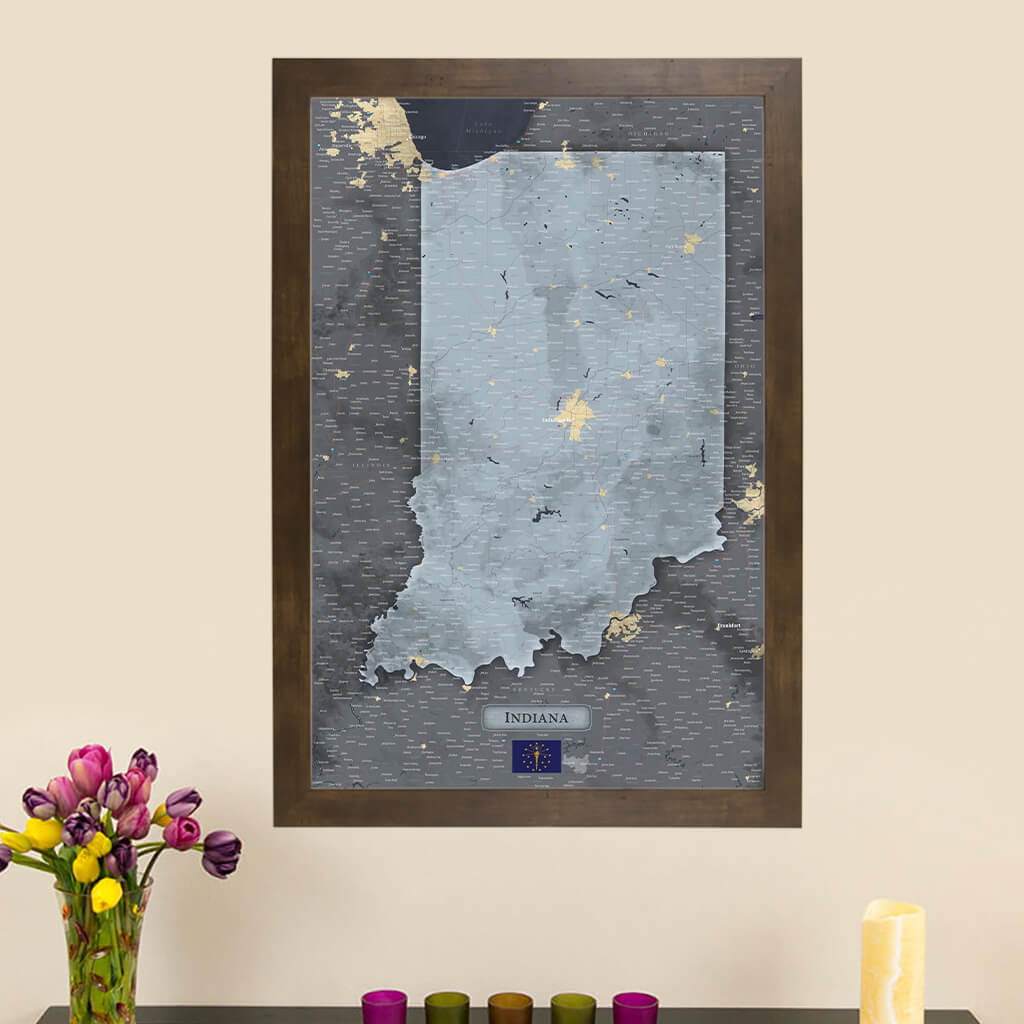 Push Pin Travel Maps Indiana Slate Map with Pins - Framed Wall Map - US State Maps