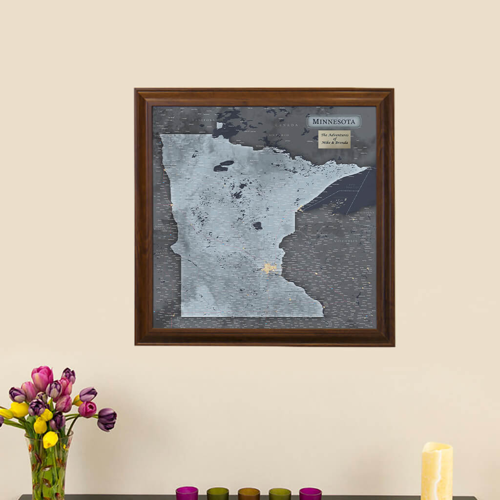 Push Pin Travel Maps Minnesota Slate Map with Pins - Framed and Ready to Hang