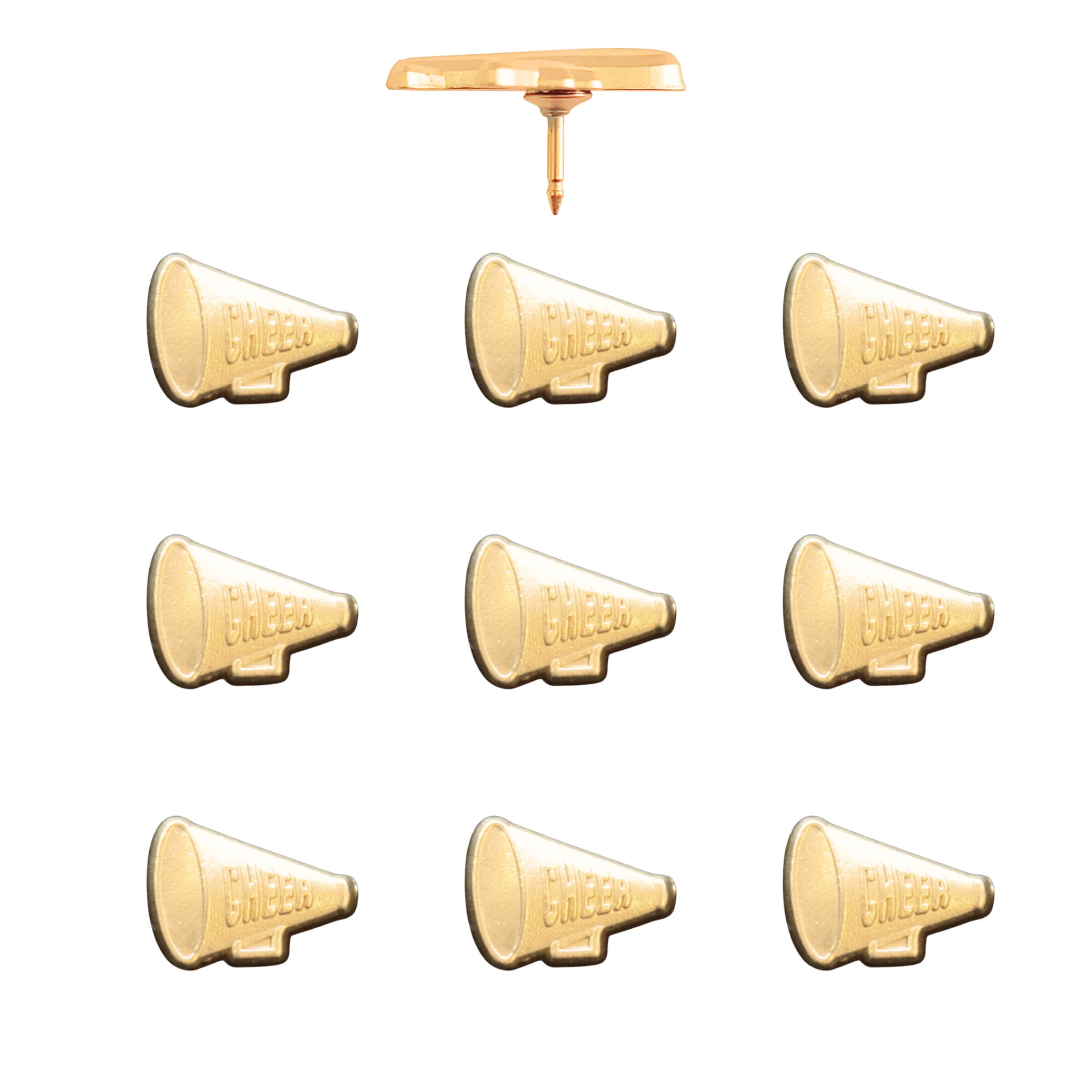 Cheer Megaphone Push Pins Gold Pack of 10