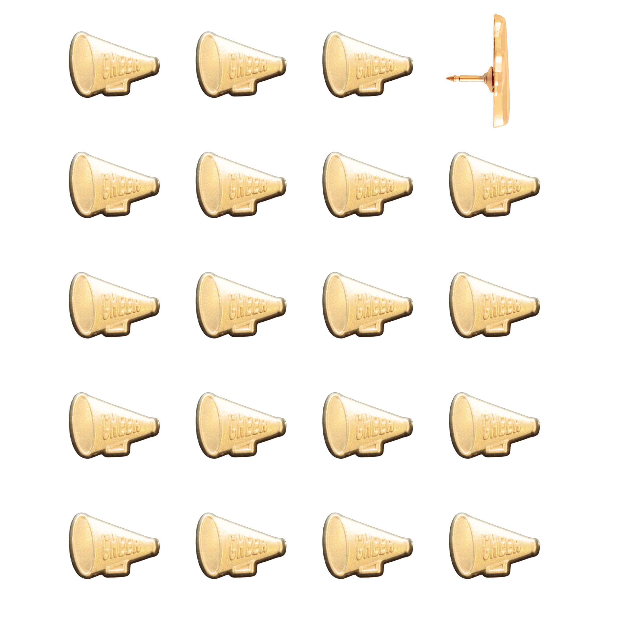 Cheer Megaphone Push Pins Gold Pack of 20