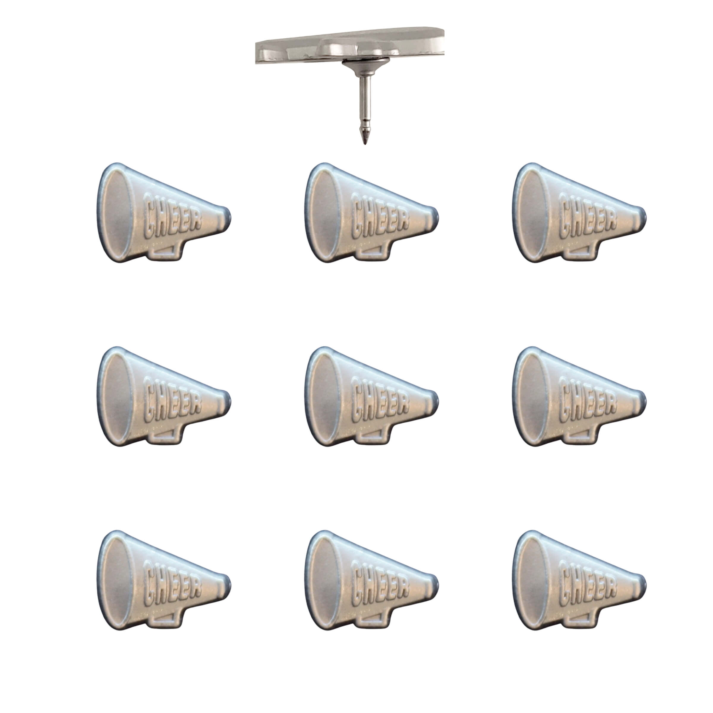 Cheer Megaphone Push Pins Silver Pack of 10
