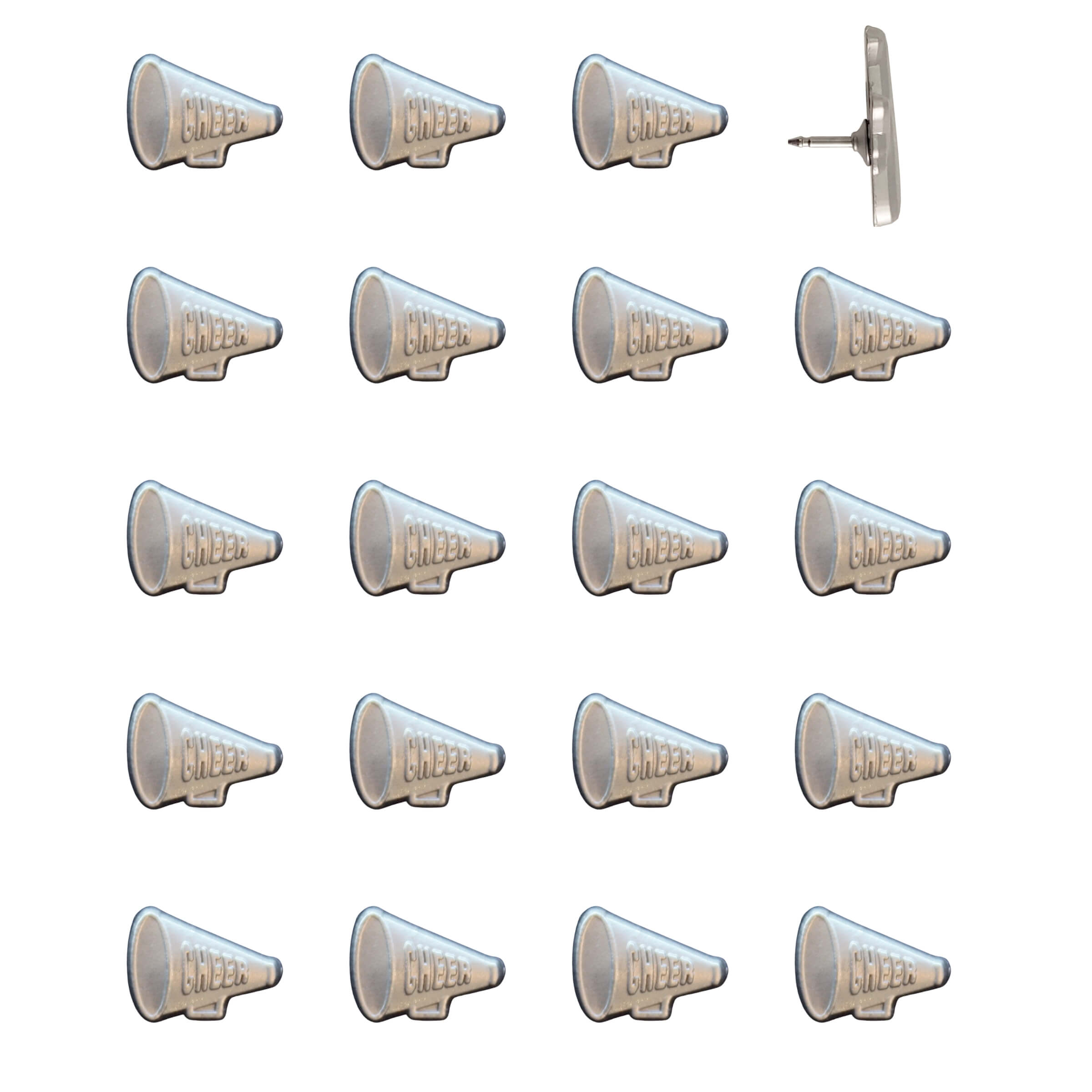 Cheer Megaphone Push Pins Silver Pack of 20
