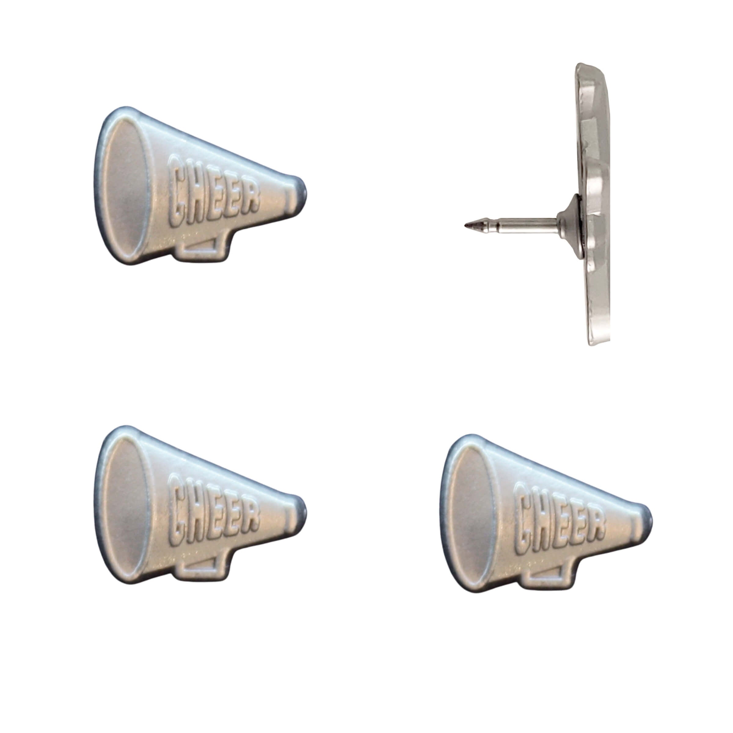 Cheer Megaphone Push Pins Silver Pack of 4