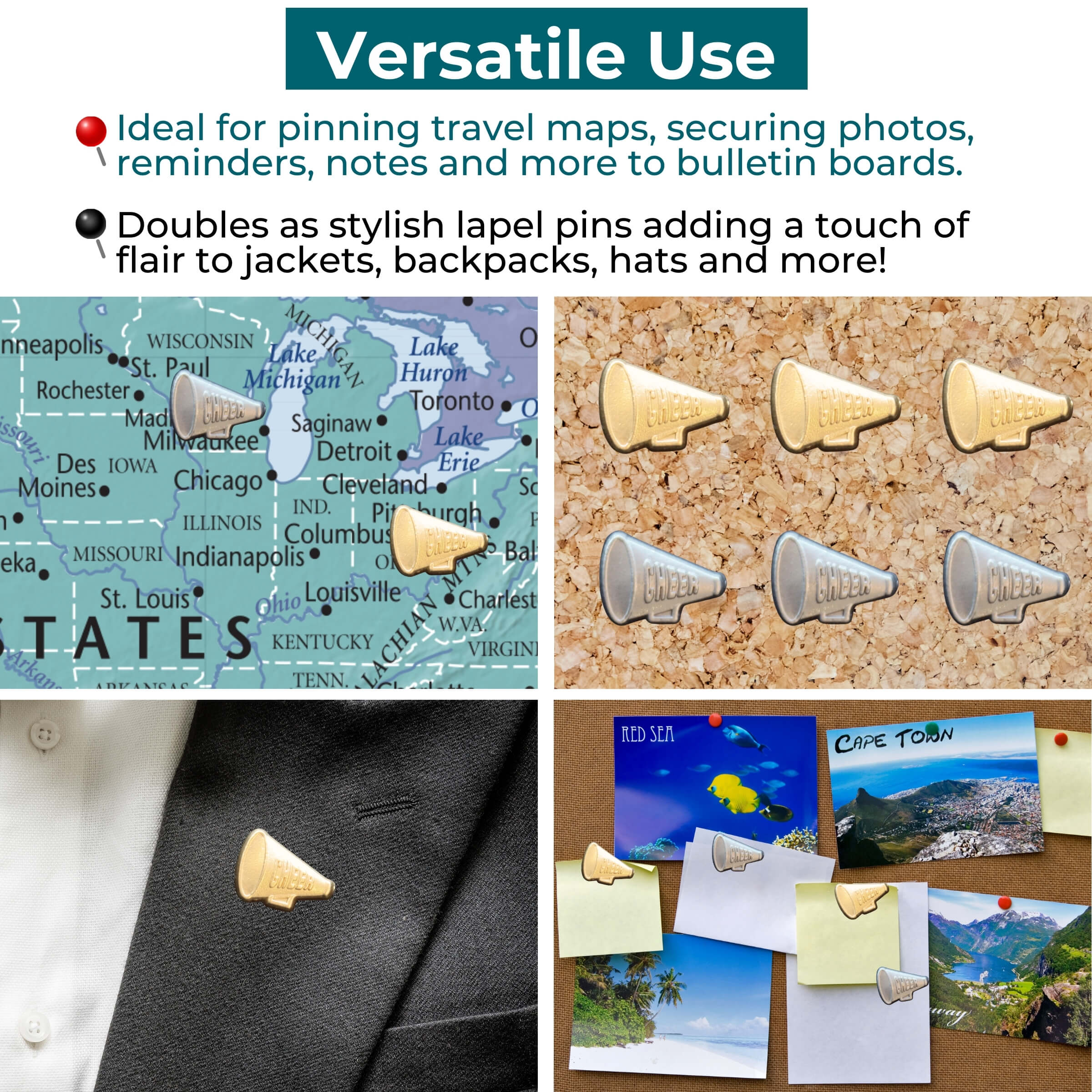 Cheer Megaphone Push Pins Uses