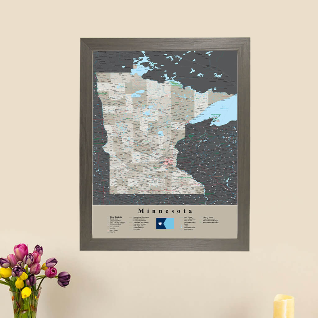 Earth Toned Minnesota State Map with Pins