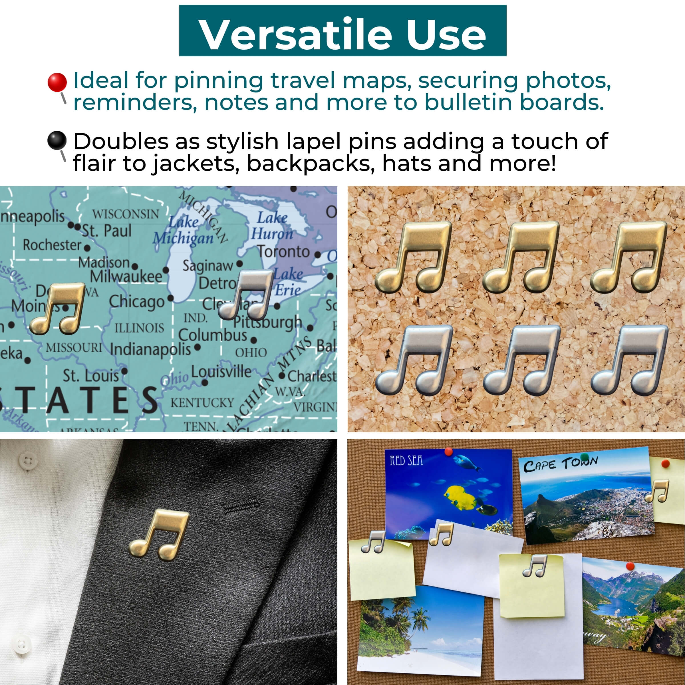 Music Note Push Pins Versatile Uses