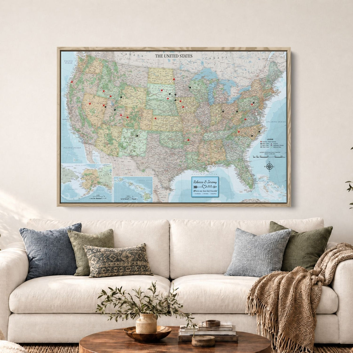 Canvas - Signature USA Travel Map with pins