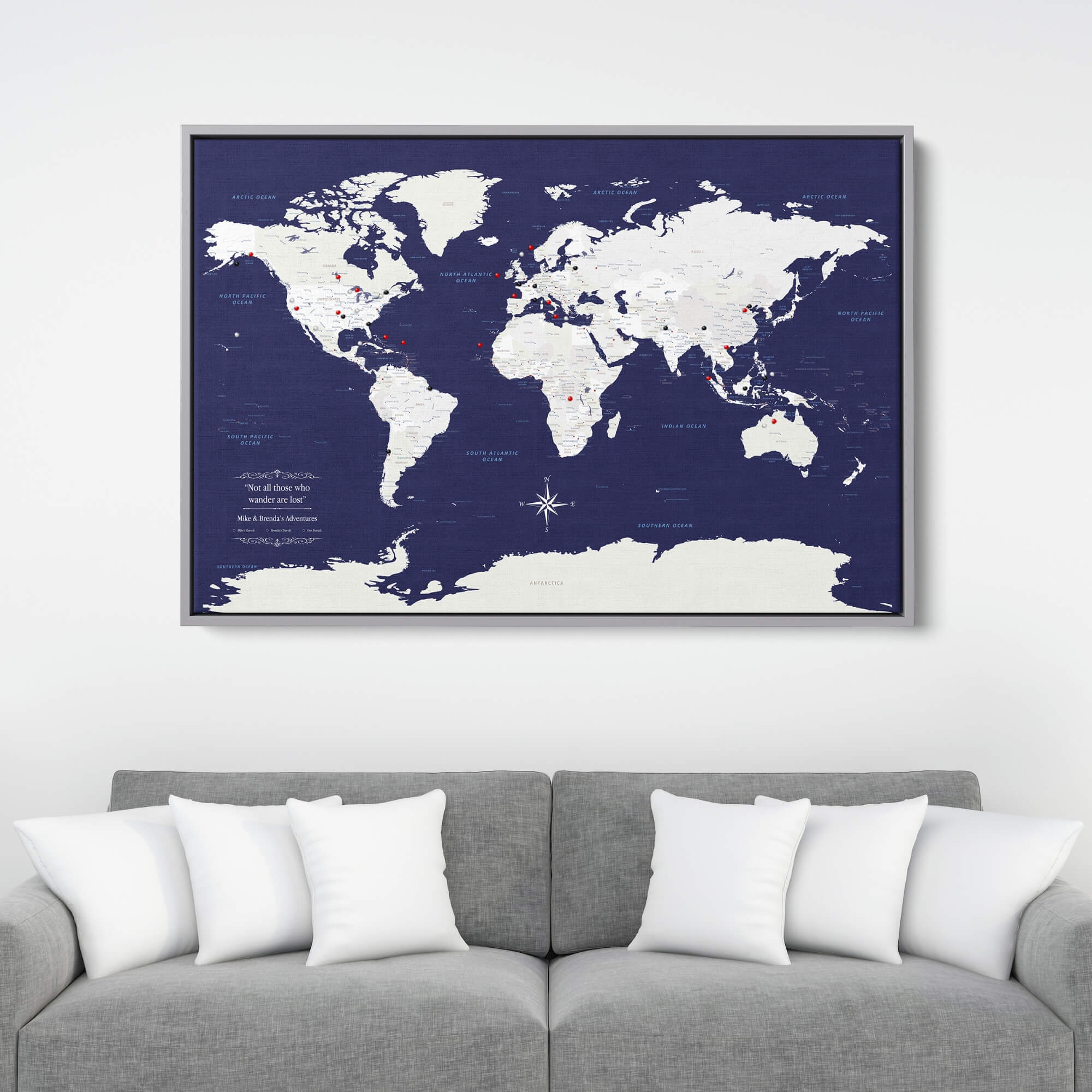 Canvas - Navy Explorers World Travel Map with pins