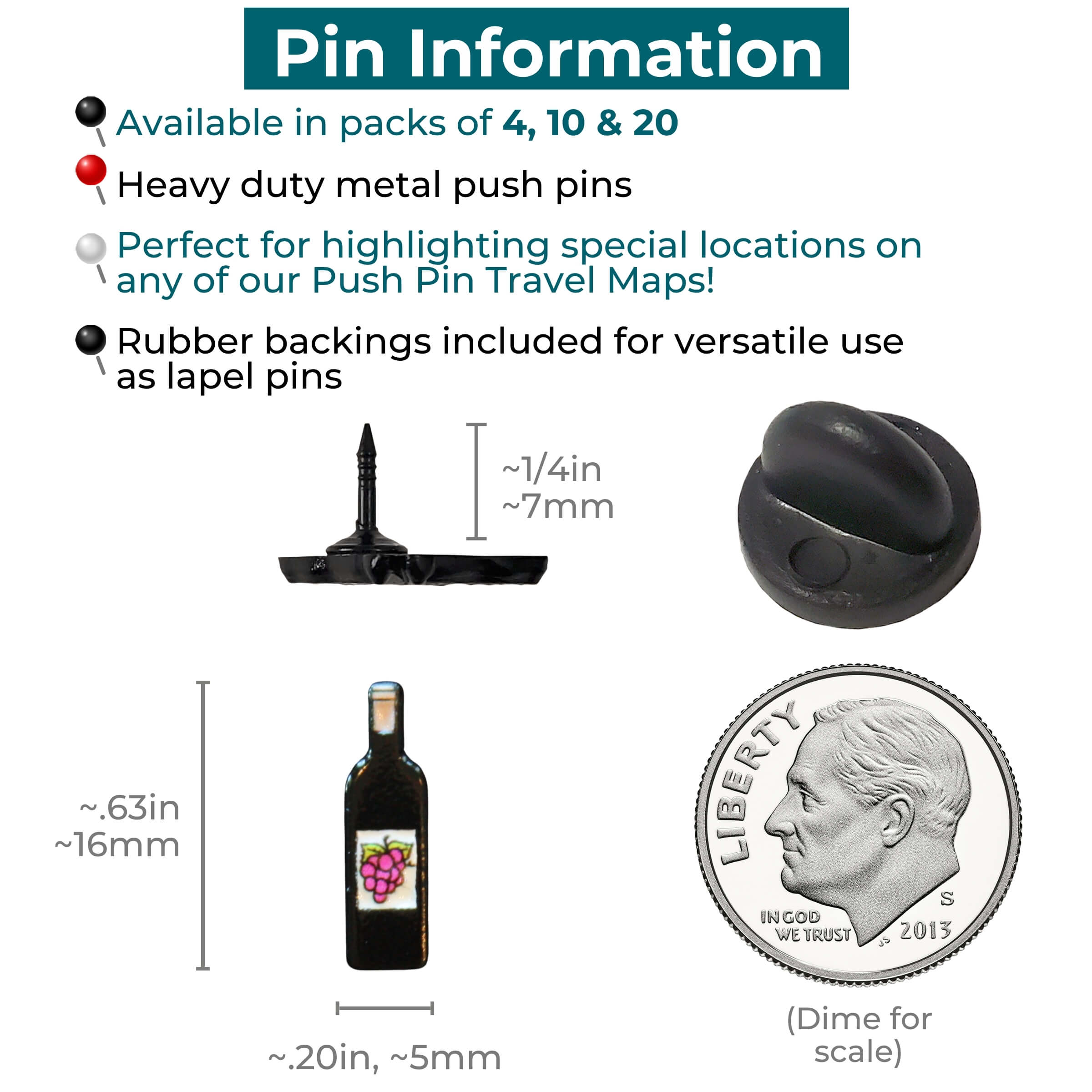 Red Wine Bottle Push Pins Information