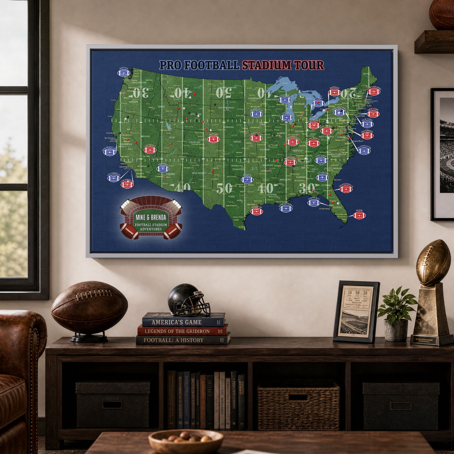 Canvas - Football Stadium Push Pin Travel Map with Pins