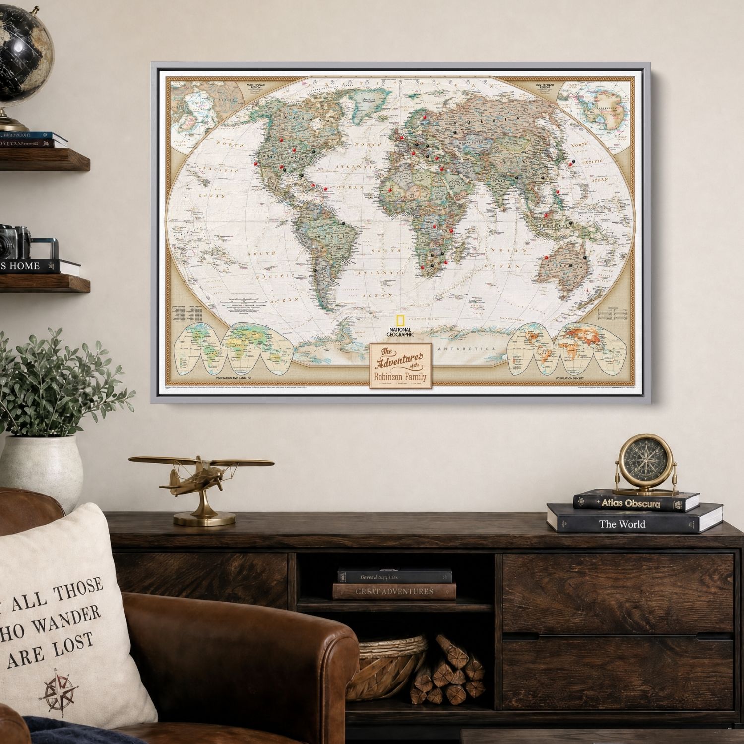 Canvas - Executive World Travel Map with Pins