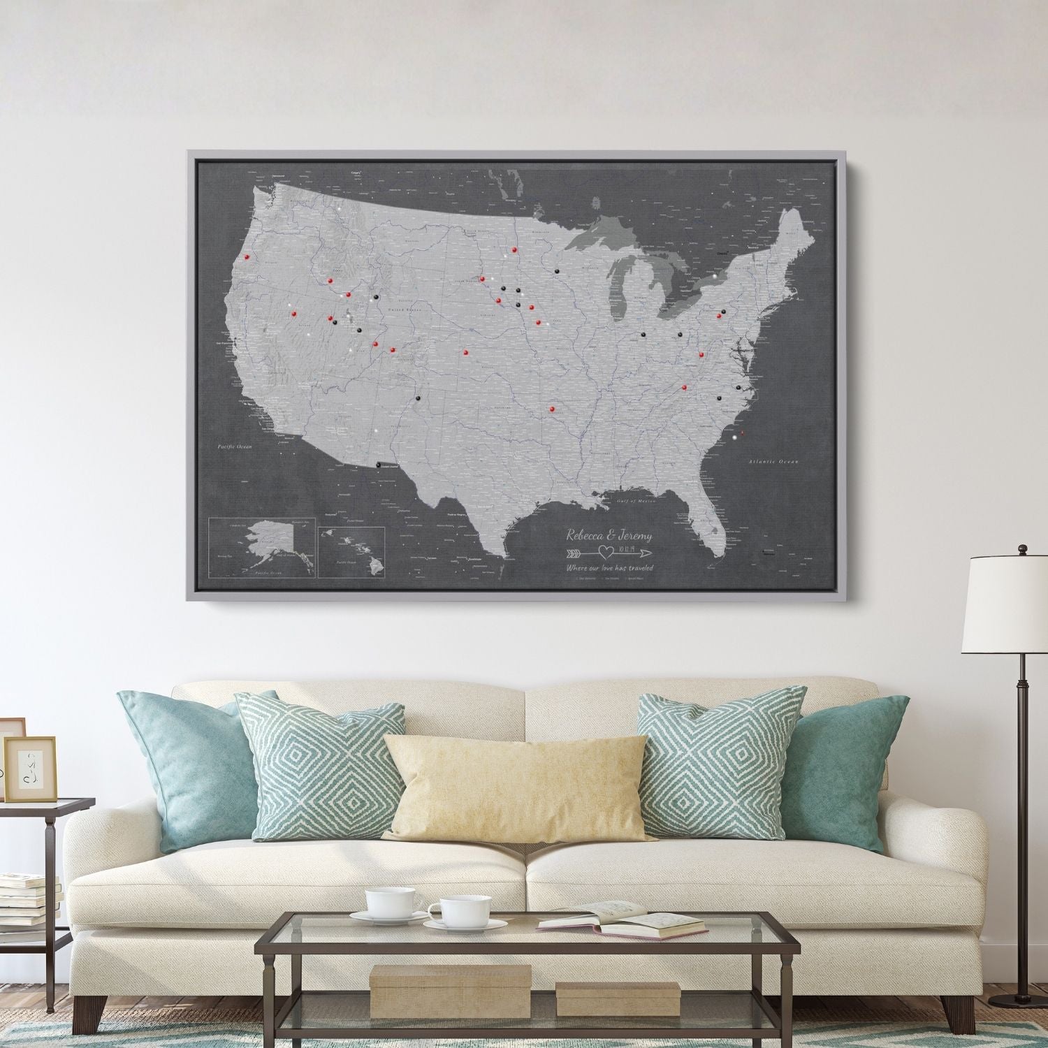 Canvas - Stormy Dreams USA Travel Map with pins