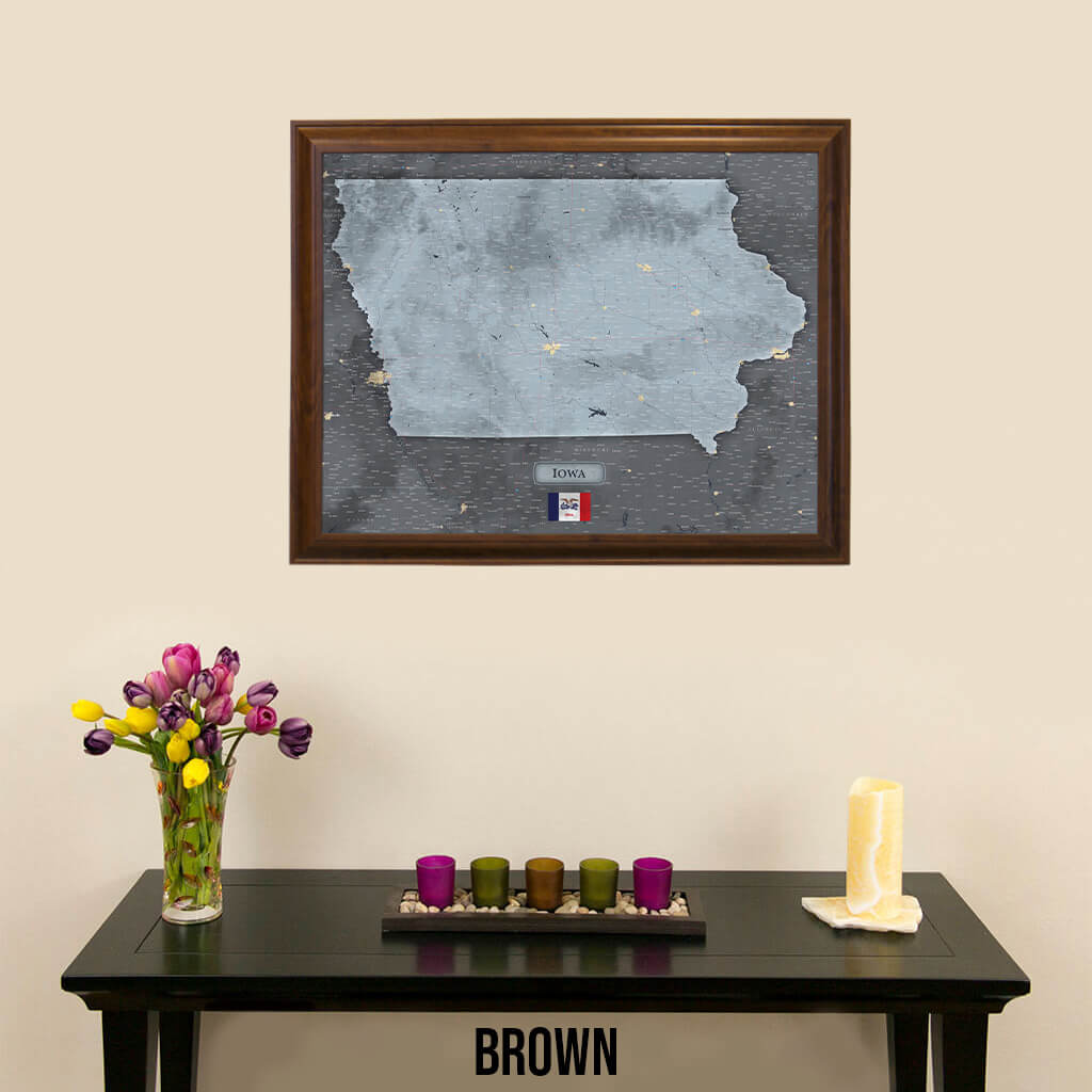 Push Pin Travel Maps Iowa Slate Map with Pins in Brown Frame