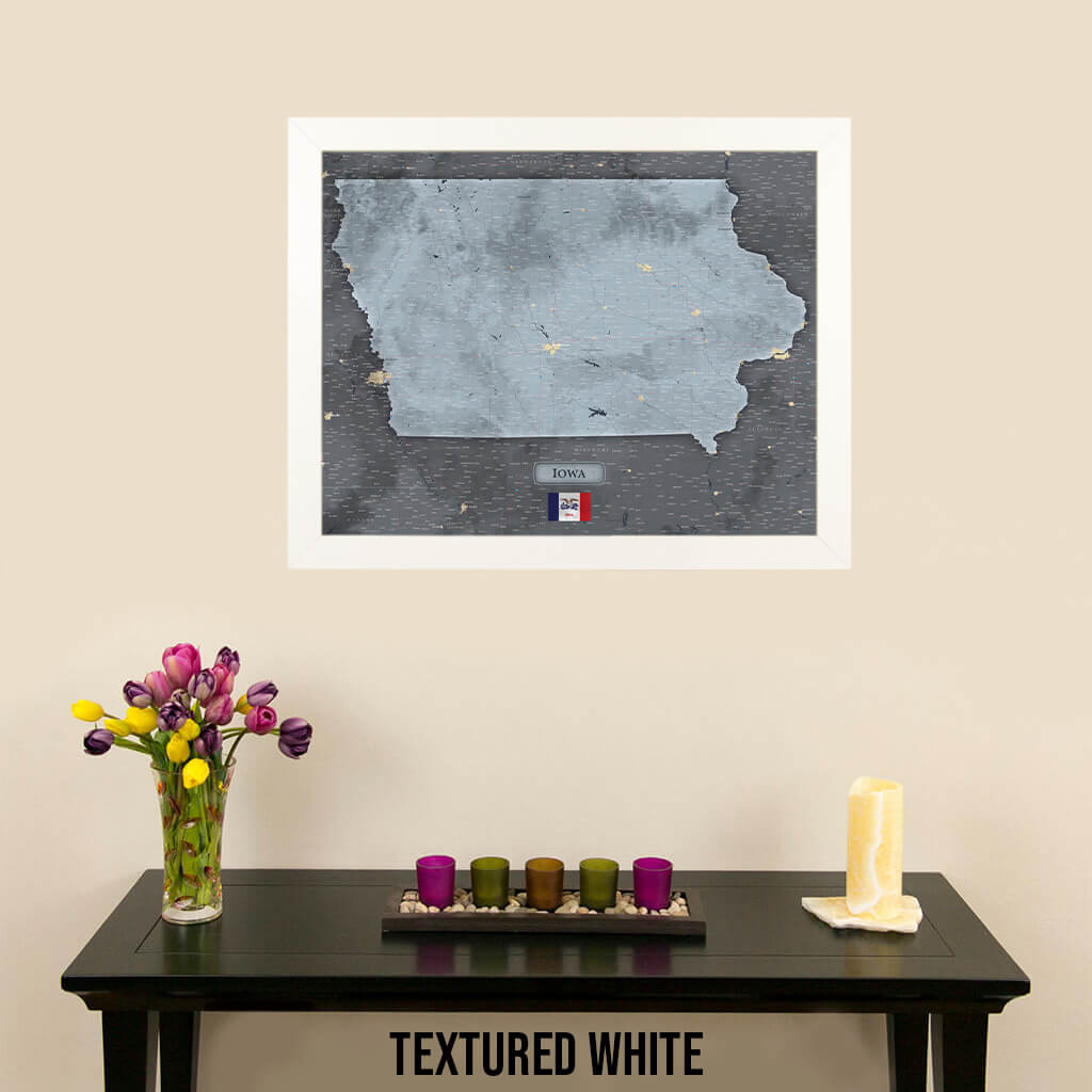 Push Pin Travel Maps Iowa Slate Map with Pins in Textured White Frame