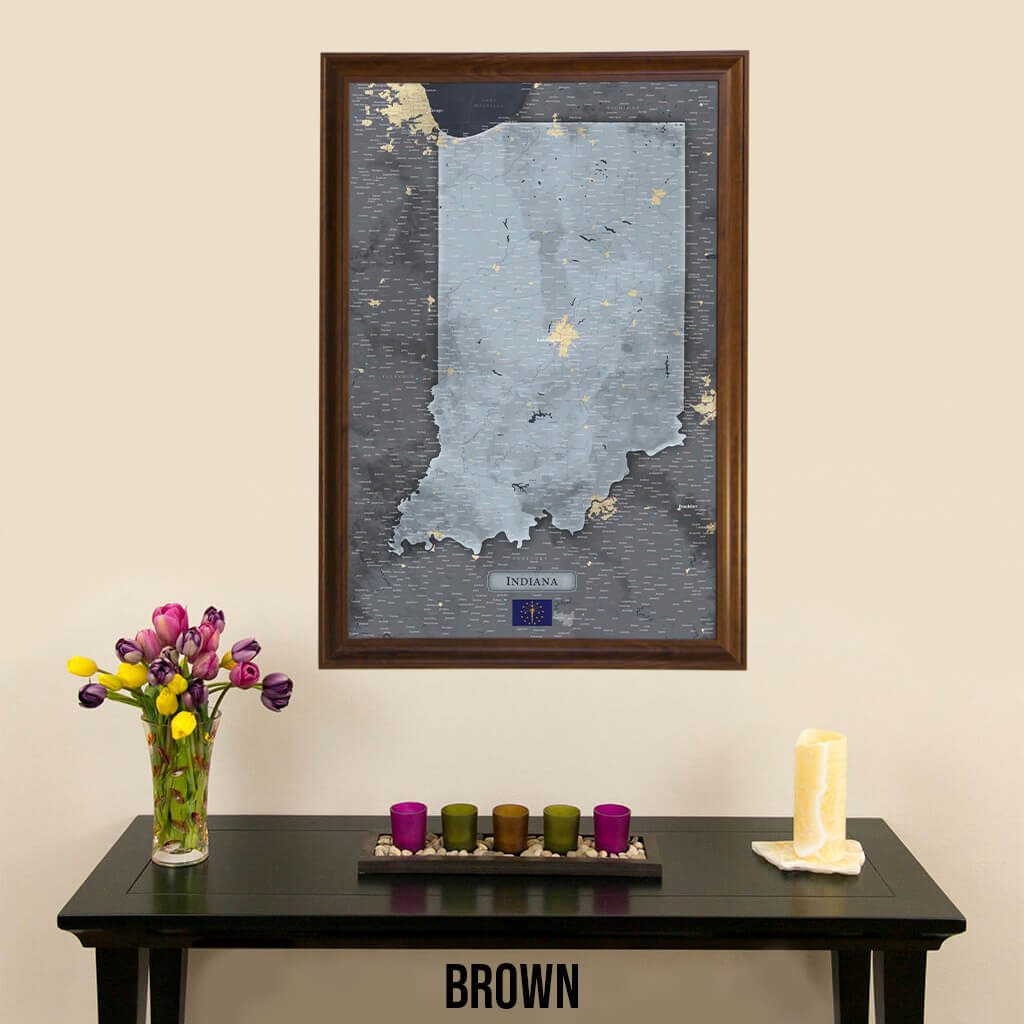 Push Pin Travel Maps Indiana Slate Map with Pins in Brown Frame