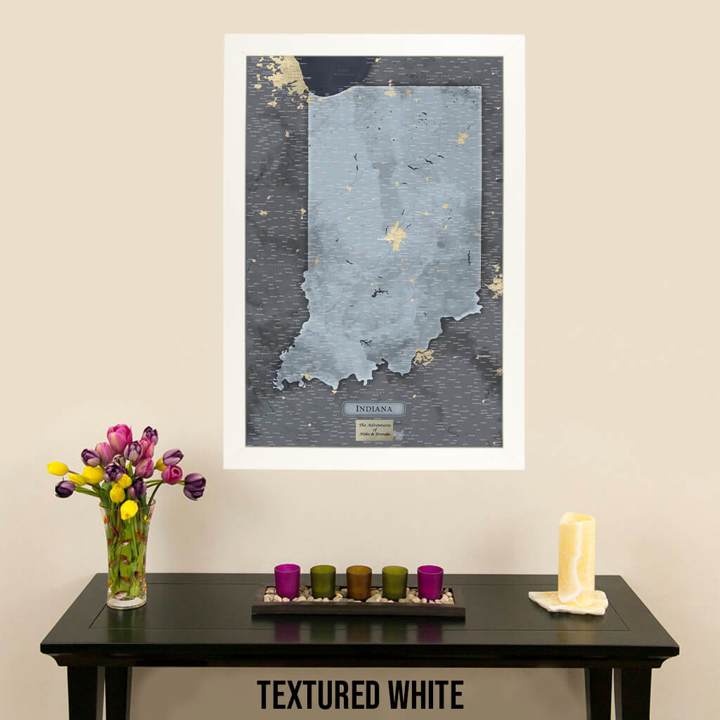 Push Pin Travel Maps Indiana Slate Map with Pins in Textured White Frame