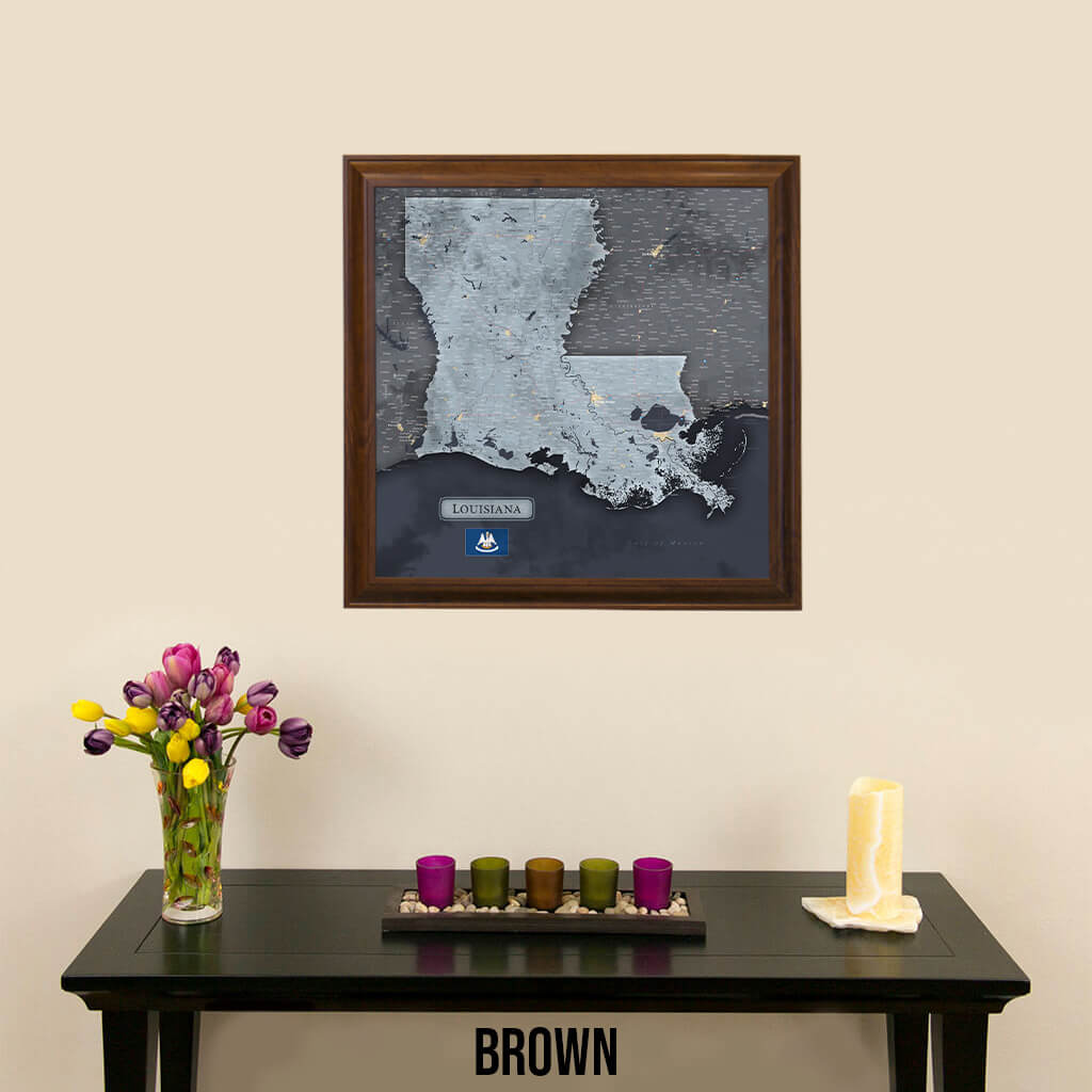 Push Pin Travel Maps Louisiana Slate Map with Pins in Brown Frame