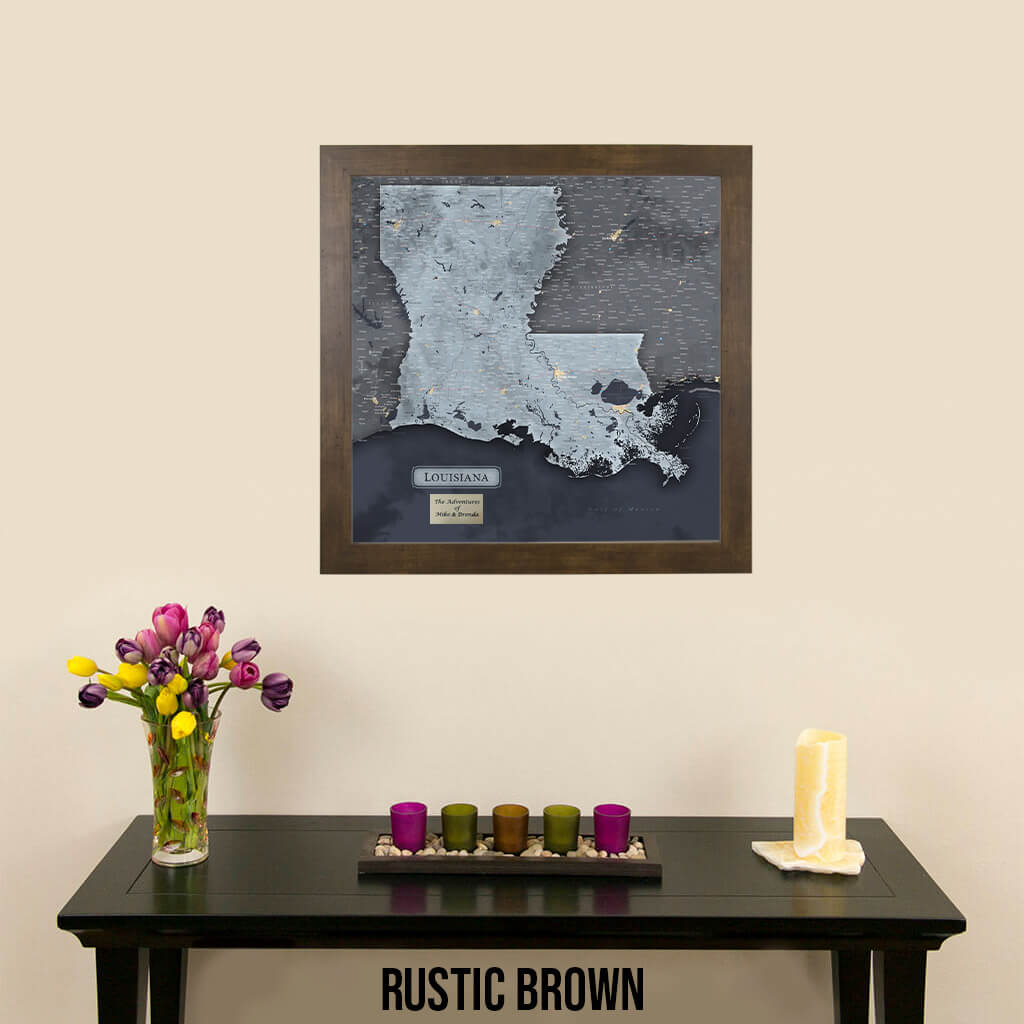 Push Pin Travel Maps Louisiana Slate Map with Pins in Rustic Brown Frame