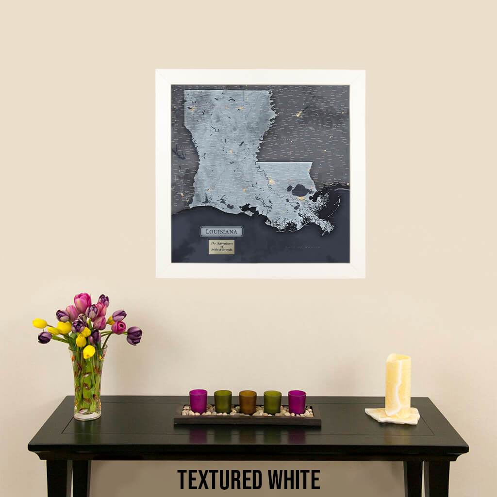 Push Pin Travel Maps Louisiana Slate Map with Pins in Textured White Frame