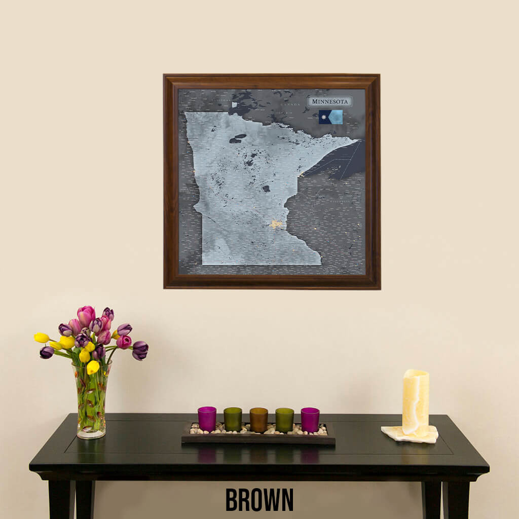 Push Pin Travel Maps Minnesota Slate Map with Pins in Brown Frame